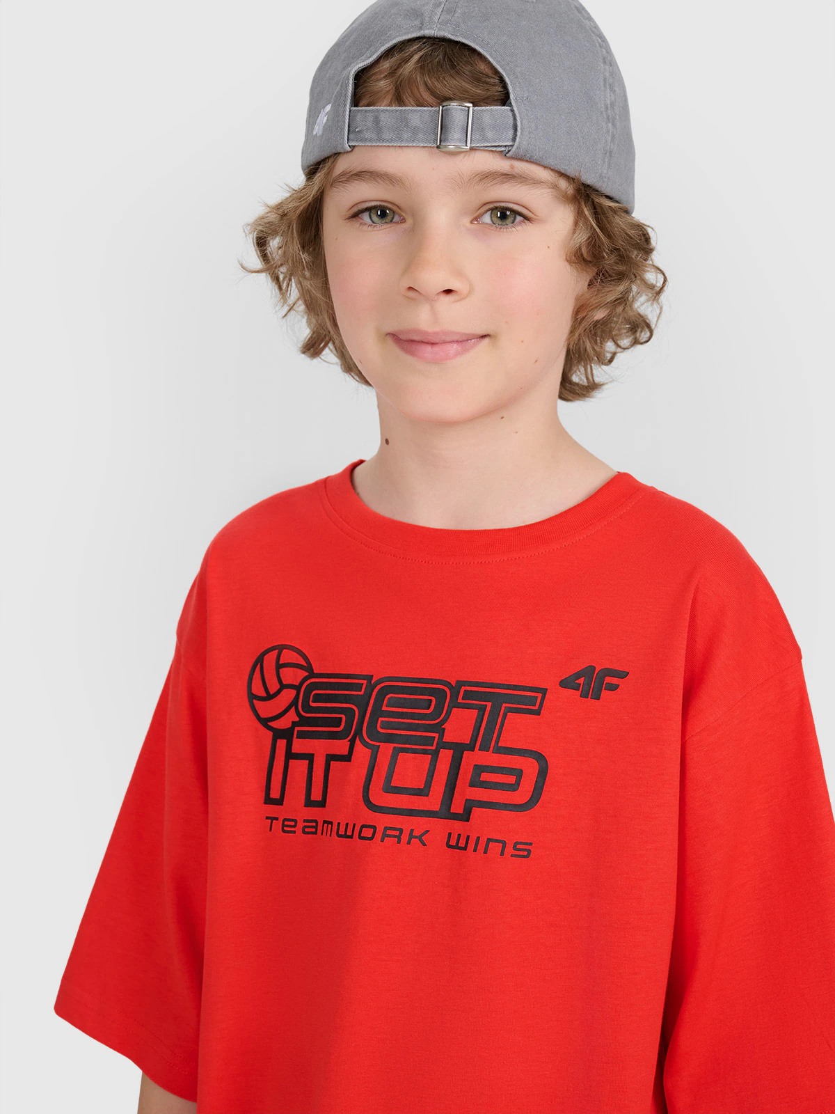 T-shirt oversize z nadrukiem dziecięcy - czerwony