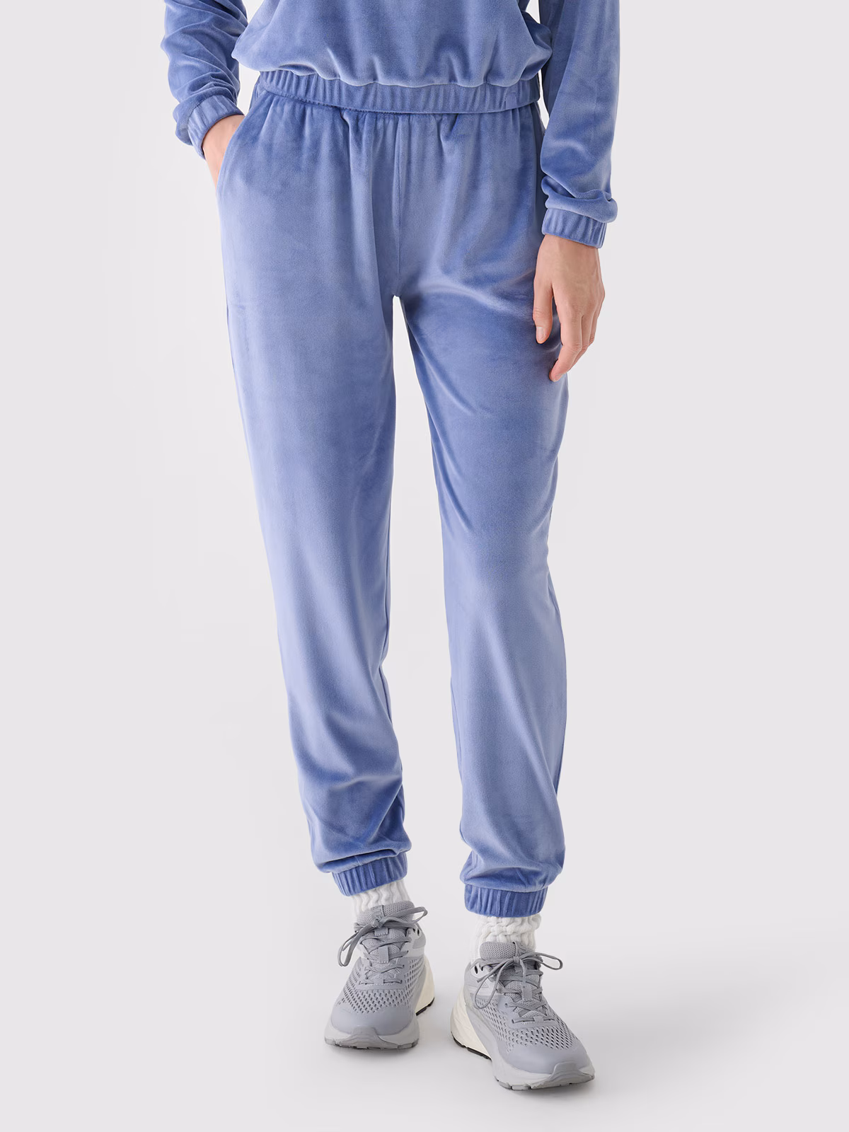 Spodnie dresowe z weluru damskie - granatowe