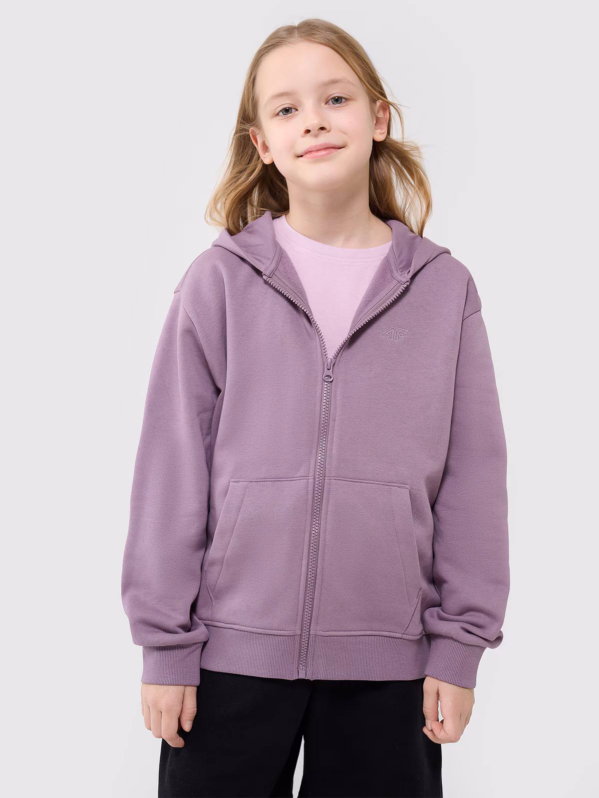 Bluza dresowa rozpinana z kapturem dziewczęca - fioletowa