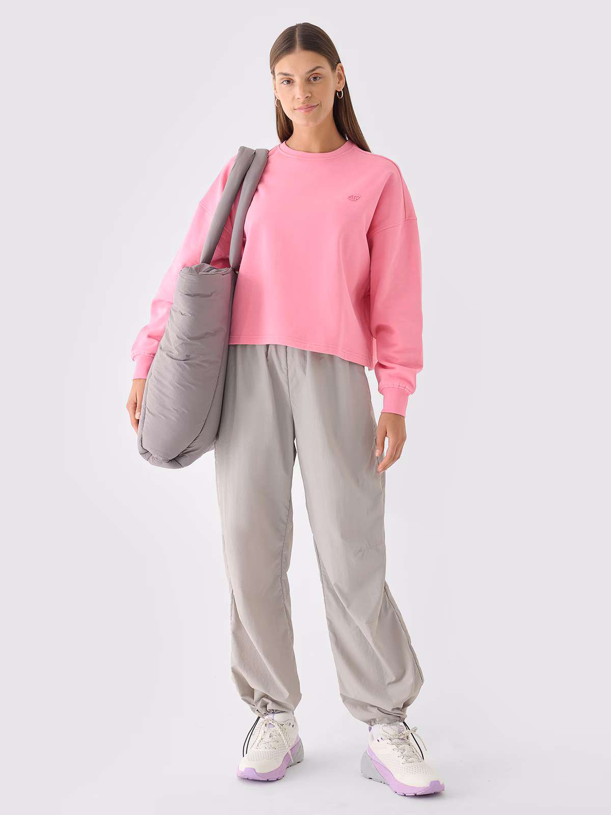 Bluza dresowa nierozpinana bez kaptura damska - różowa