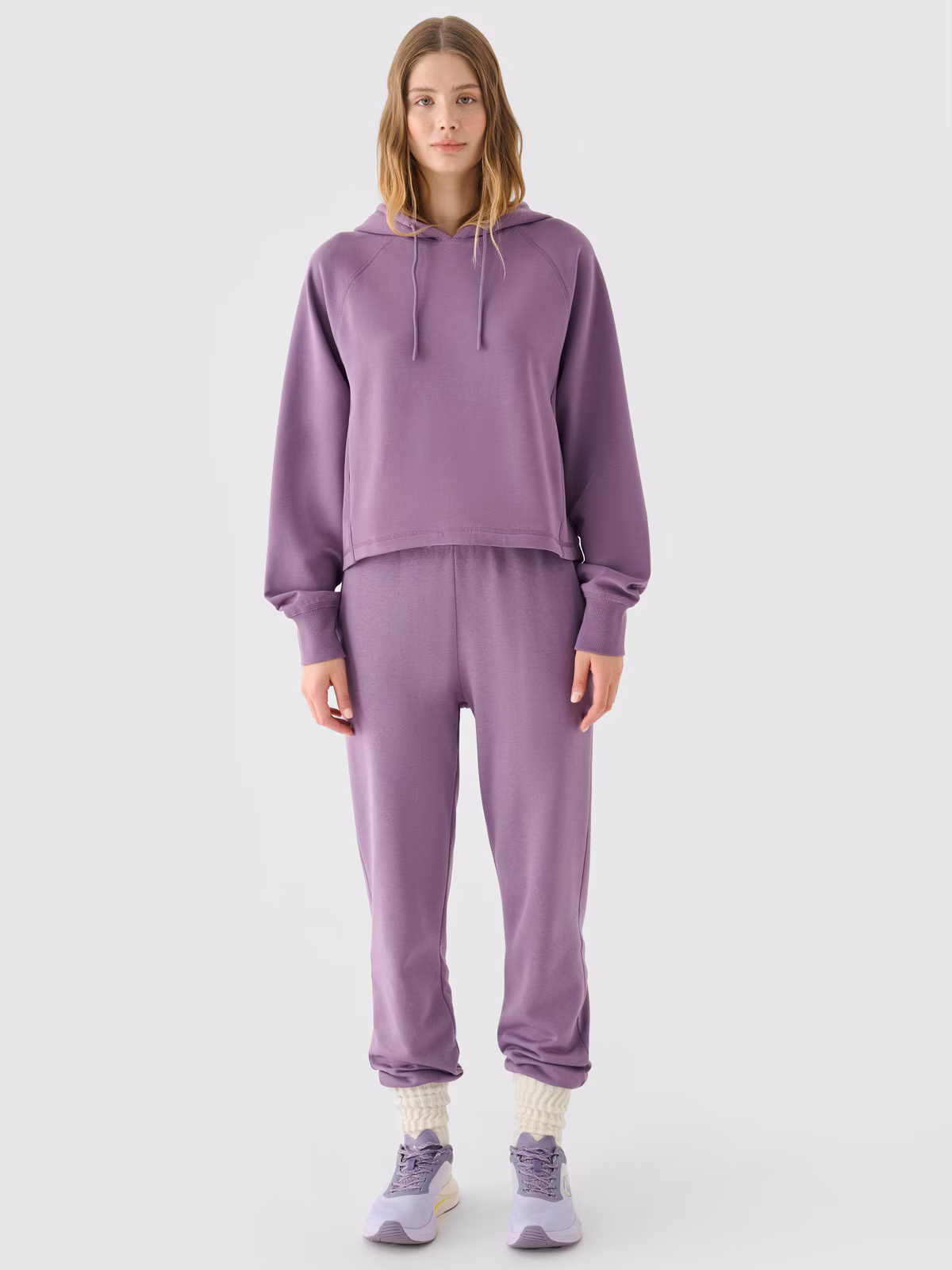 Bluza dresowa nierozpinana z kapturem damska - fioletowa