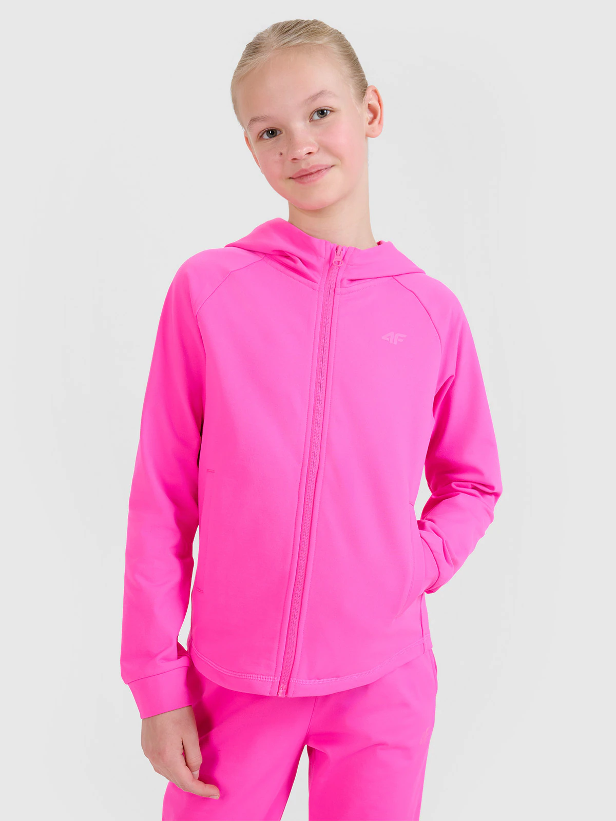 Bluza sportowa rozpinana z kapturem dziewczęca - różowa