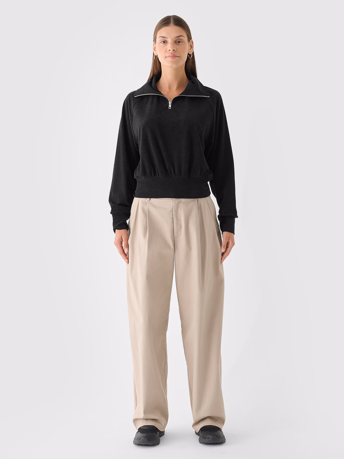 Bluza dresowa z weluru nierozpinana bez kaptura damska - czerwona