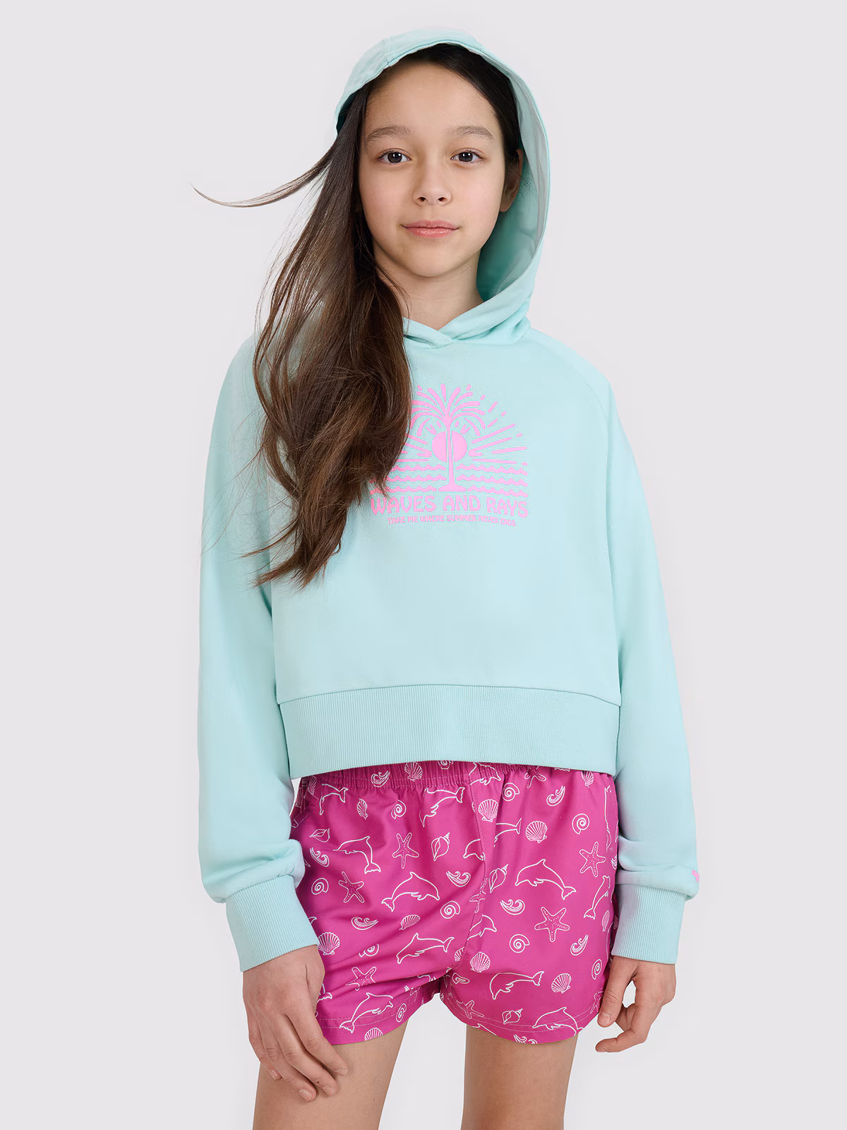 Bluza dresowa nierozpinana z kapturem dziewczęca - żółta