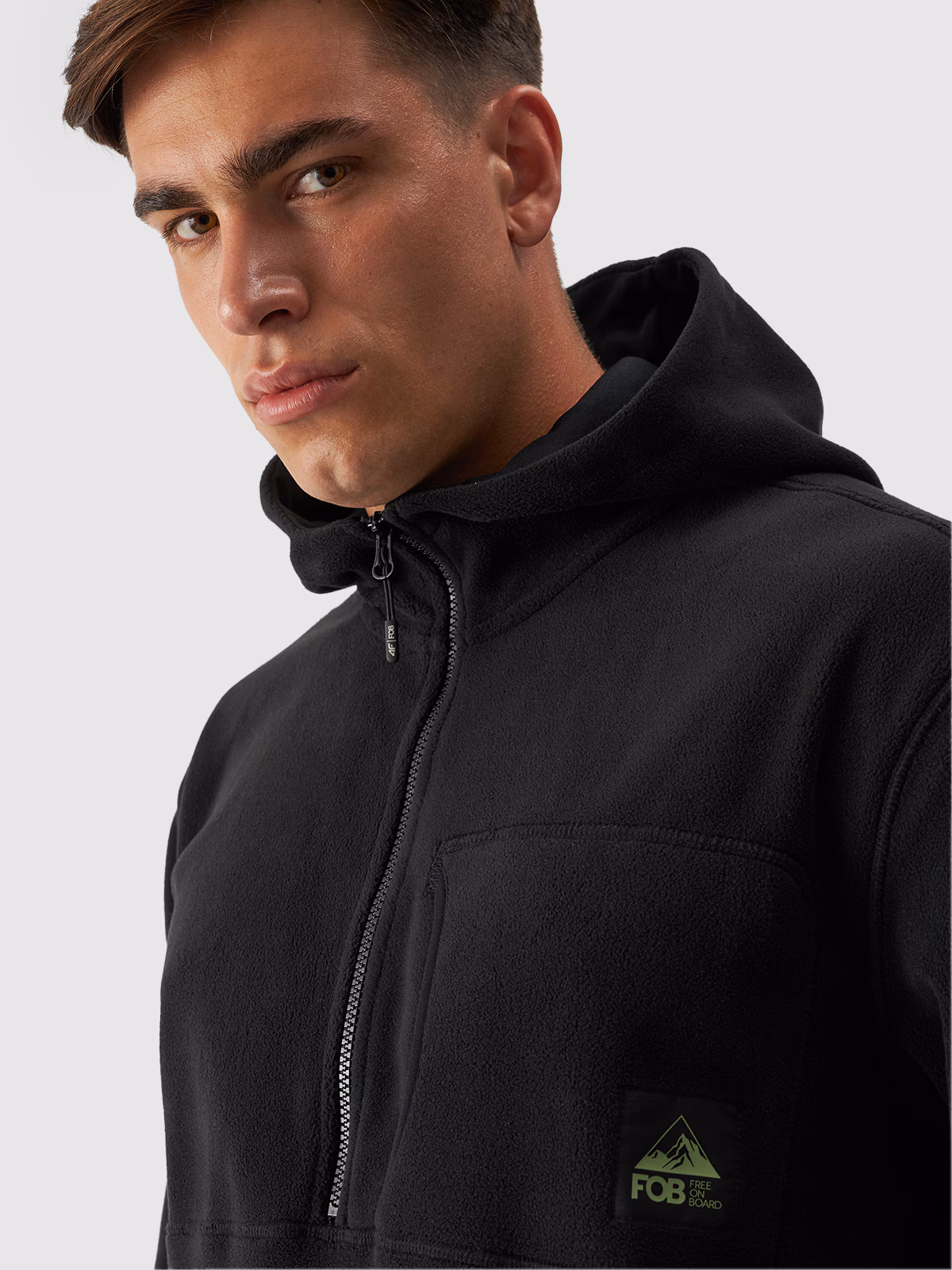 Polar z kapturem oversize męski - oliwkowy/khaki