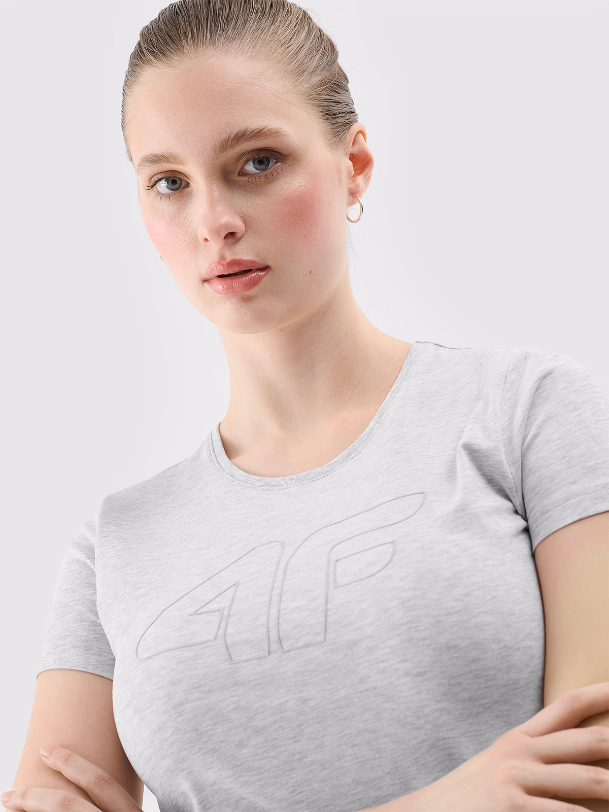 T-shirt slim z nadrukiem damski - niebieski