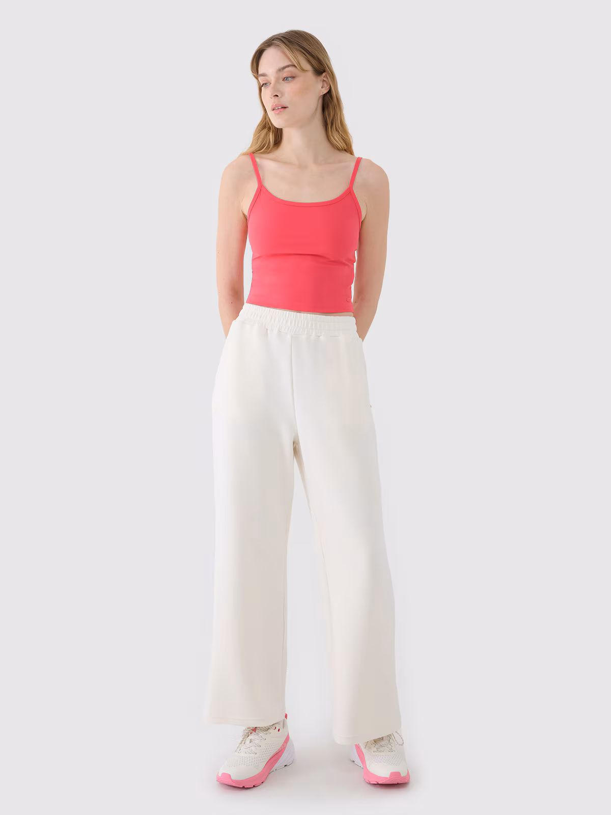 Crop-top slim damski - beżowy