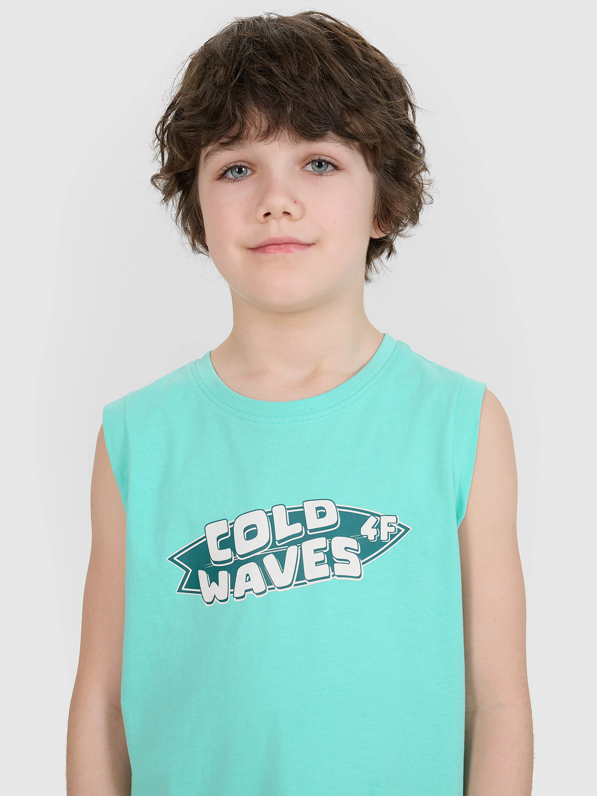 Tank top regular z nadrukiem chłopięcy - turkusowy