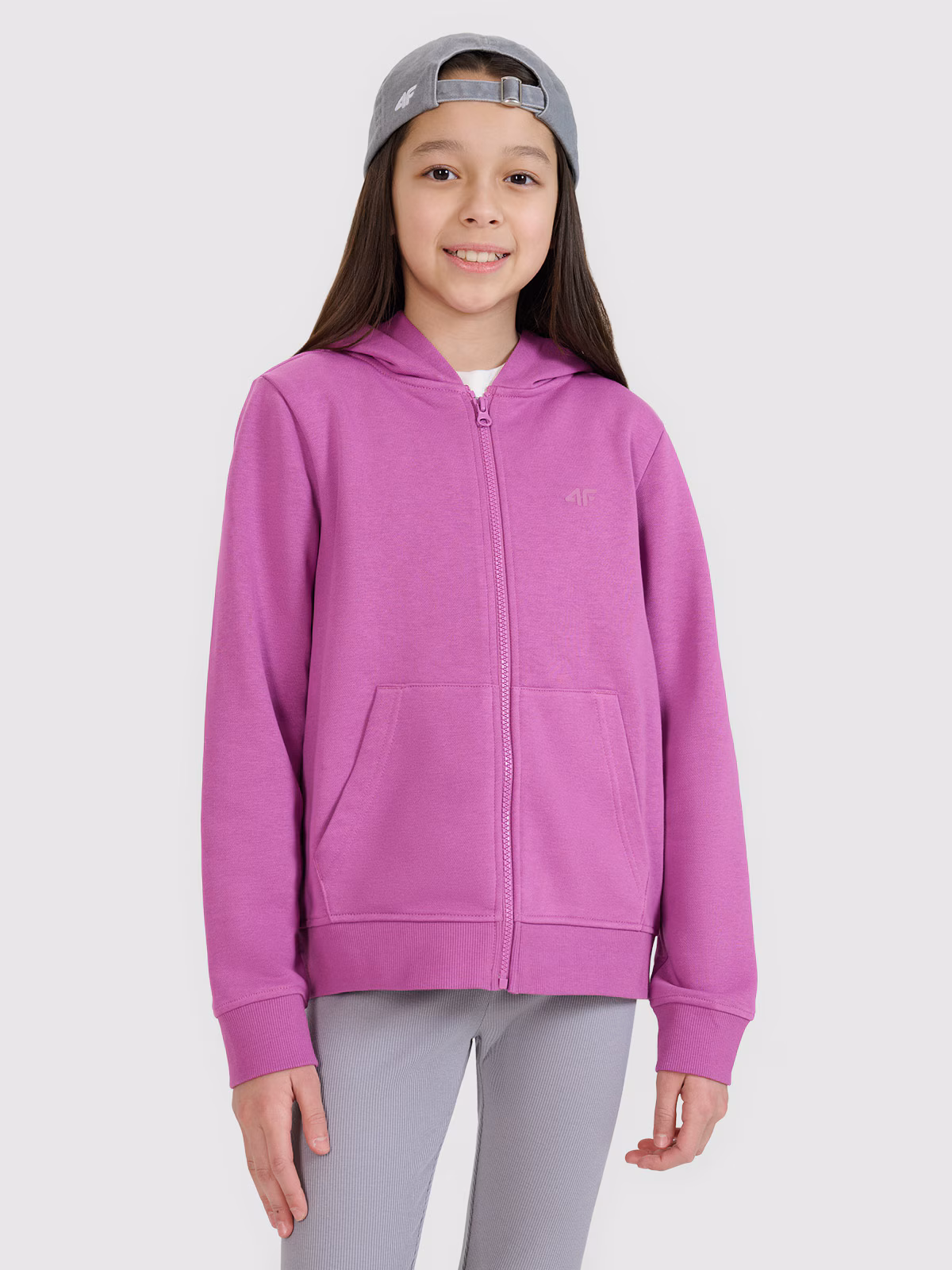 Bluza dresowa rozpinana z kapturem dziewczęca - fioletowa