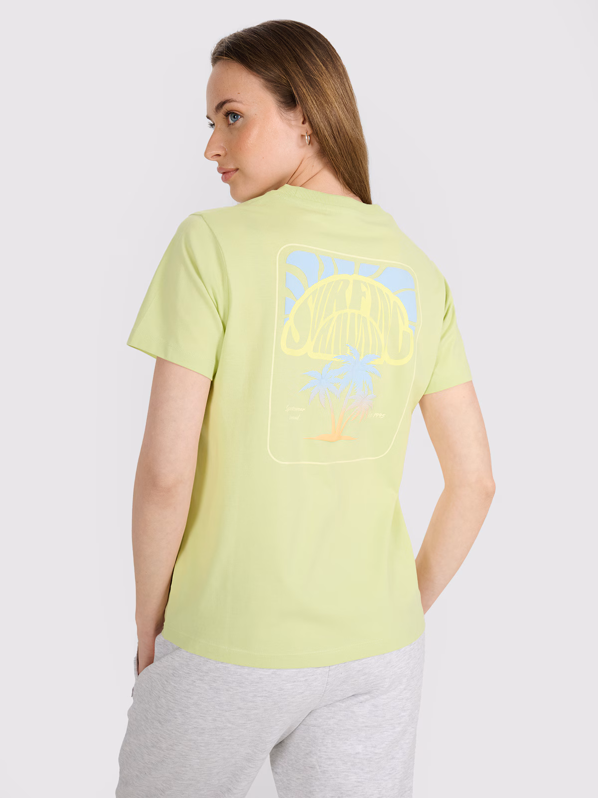 T-shirt oversize z nadrukiem damski - żółty