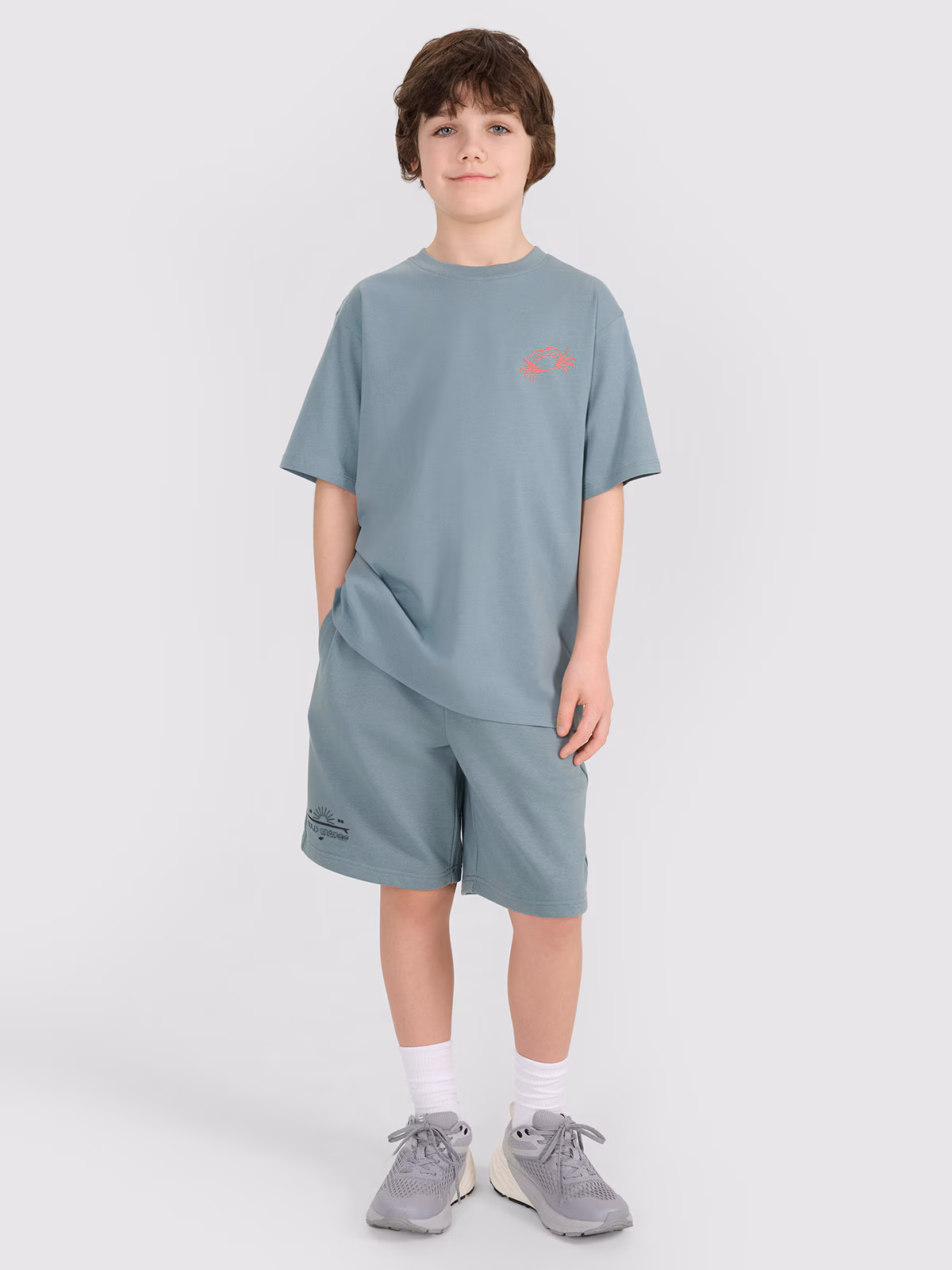 T-shirt oversize z nadrukiem chłopięcy - turkusowy