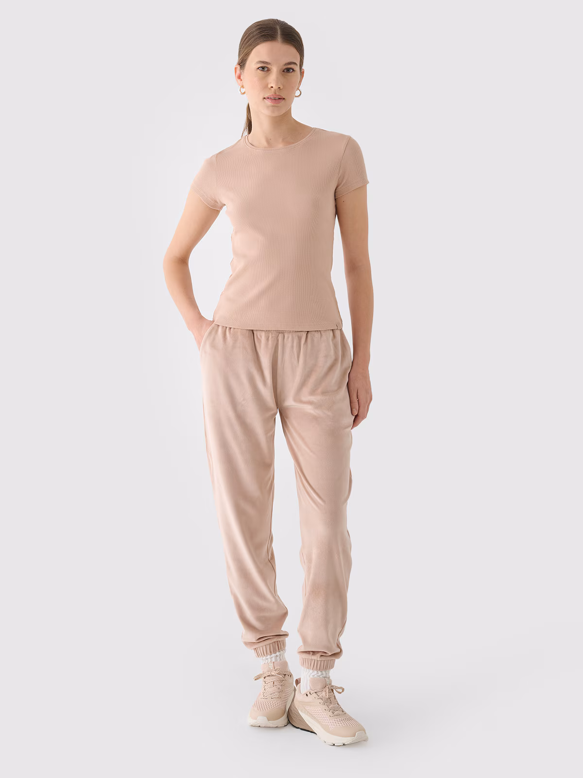 Spodnie dresowe z weluru damskie - granatowe