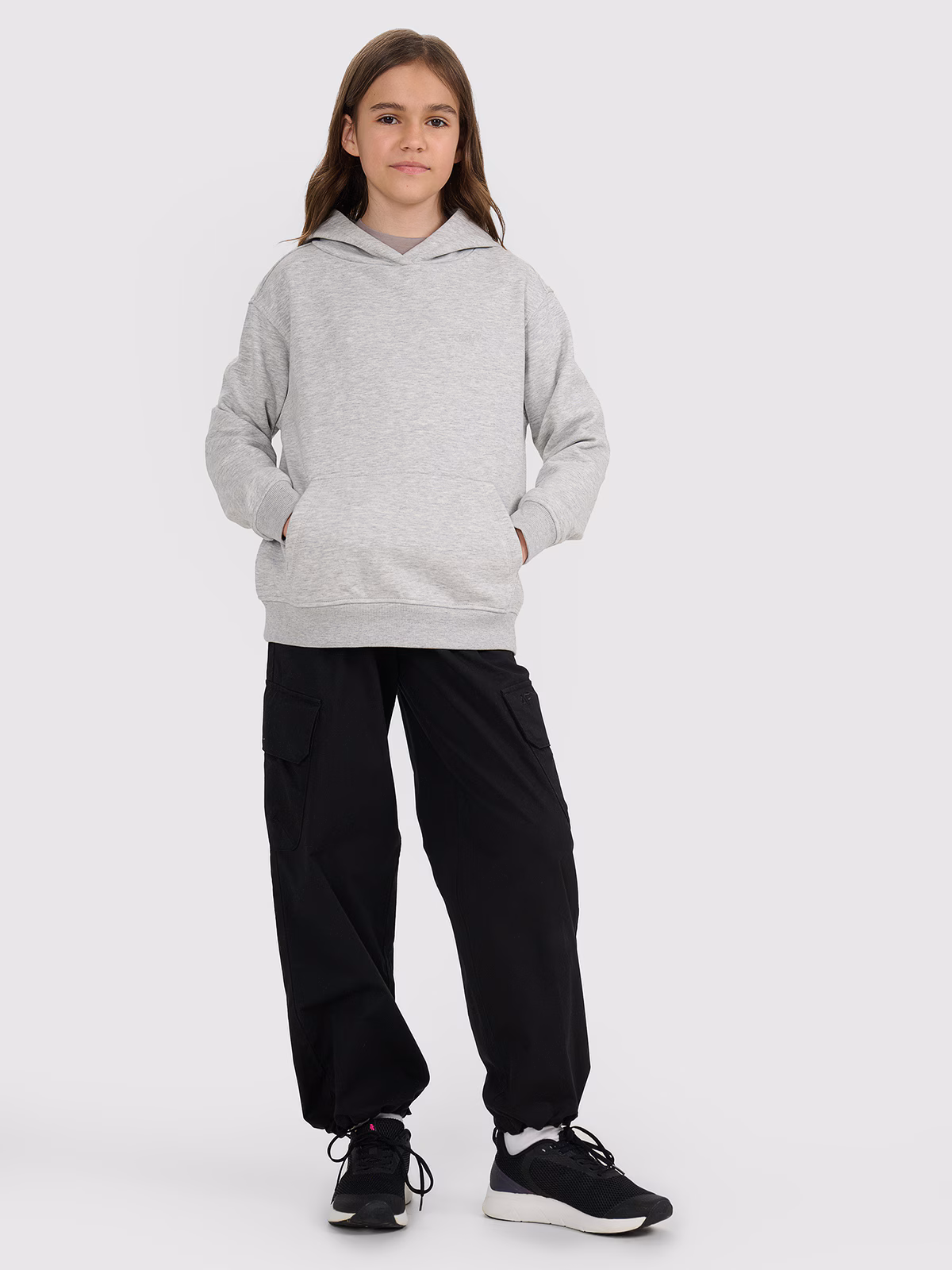 Bluza dresowa nierozpinana z kapturem dziewczęca - szara