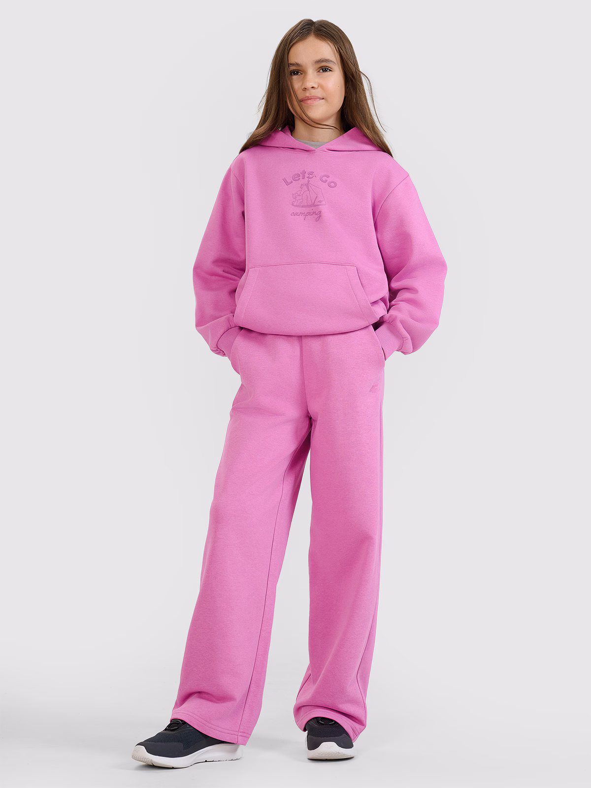 Bluza dresowa nierozpinana z kapturem dziewczęca - czarna