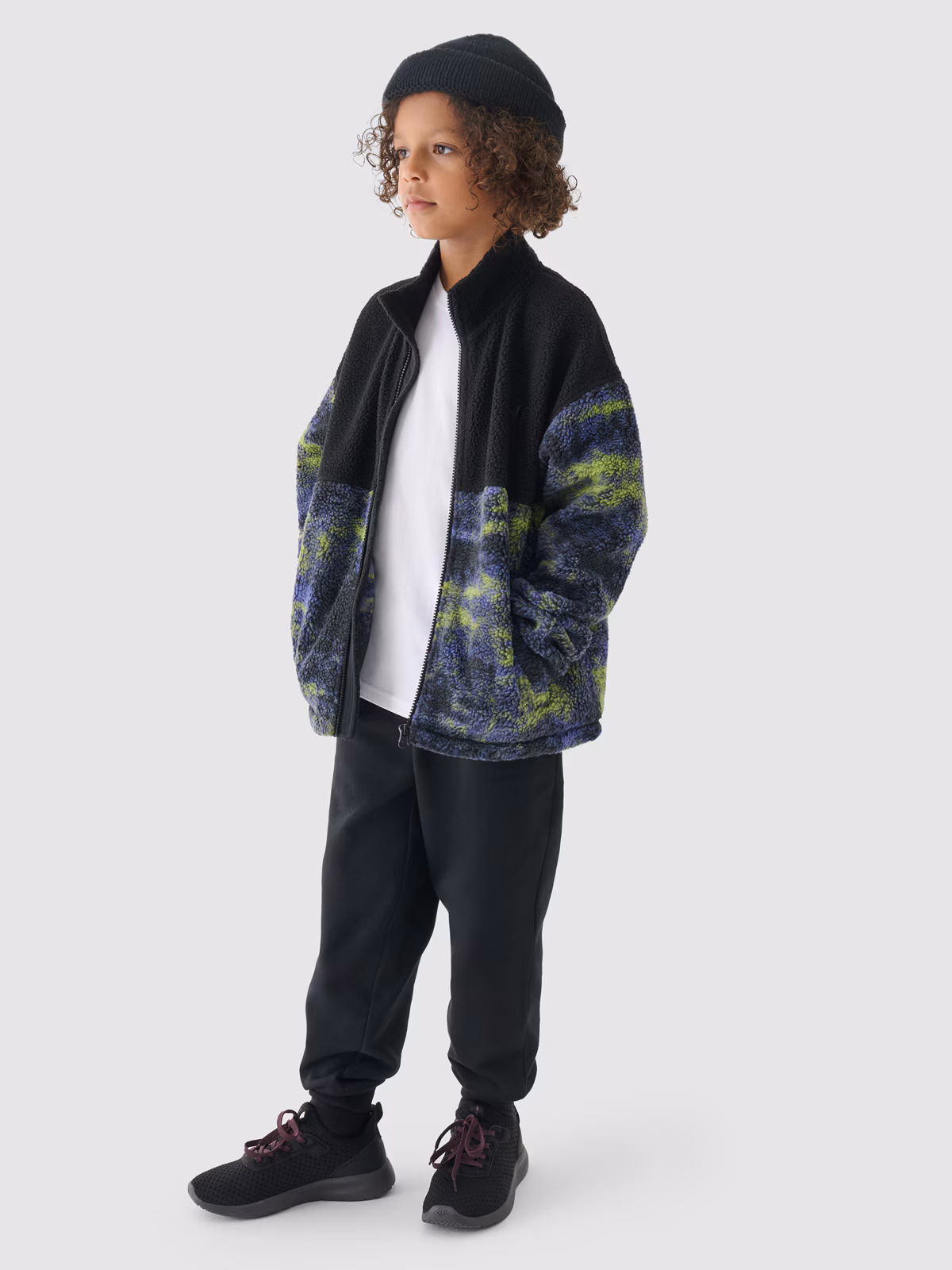 Polar sherpa ze stójką oversize chłopięcy - czarny