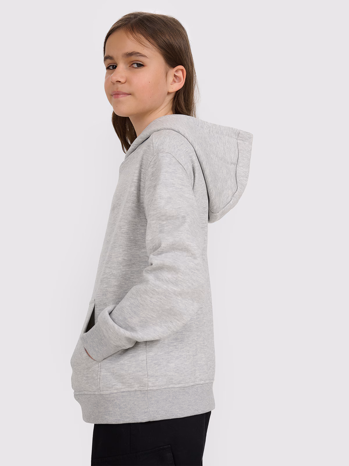 Bluza dresowa nierozpinana z kapturem dziewczęca - szara