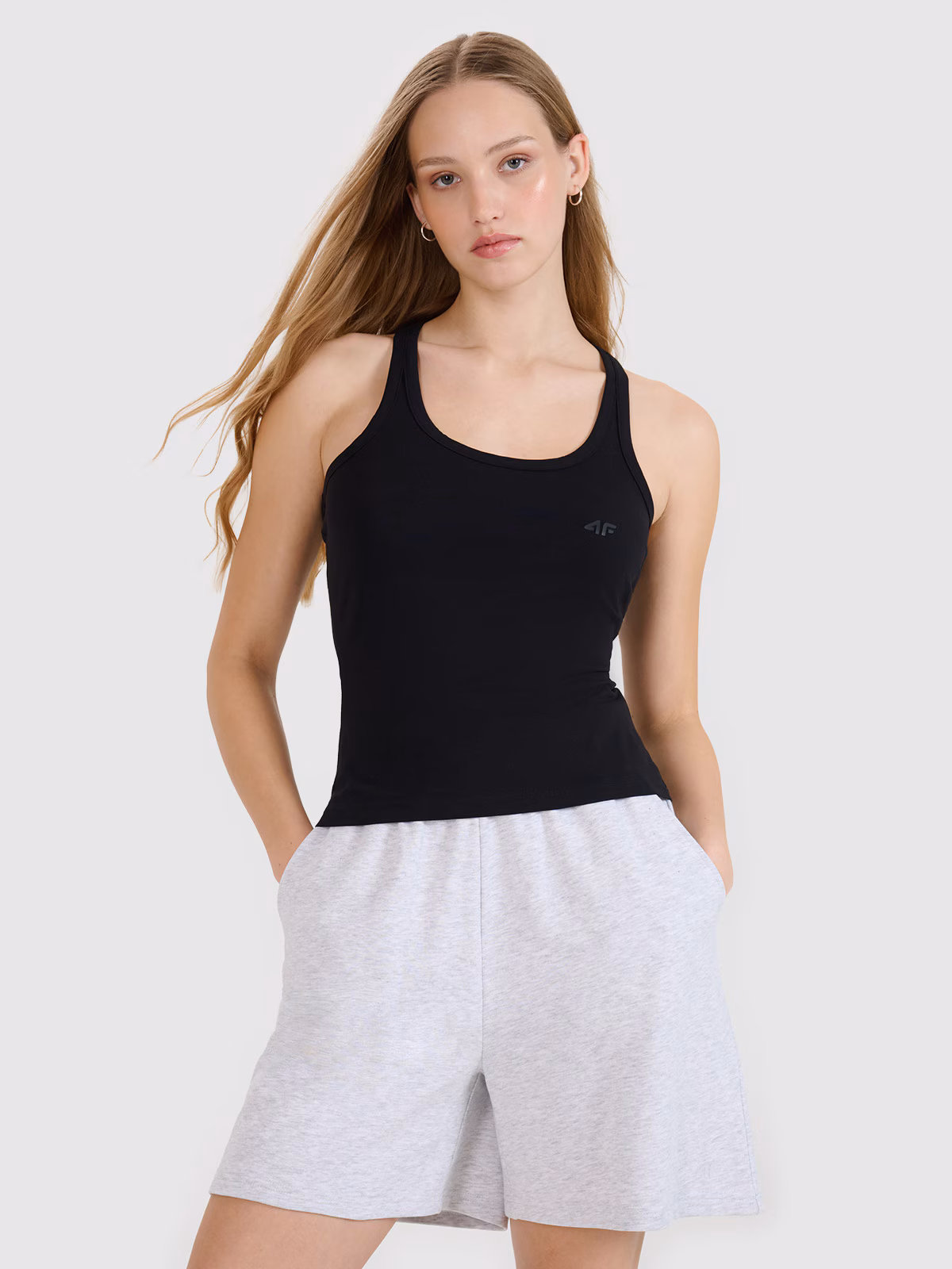 Top slim gładki damski - czarny