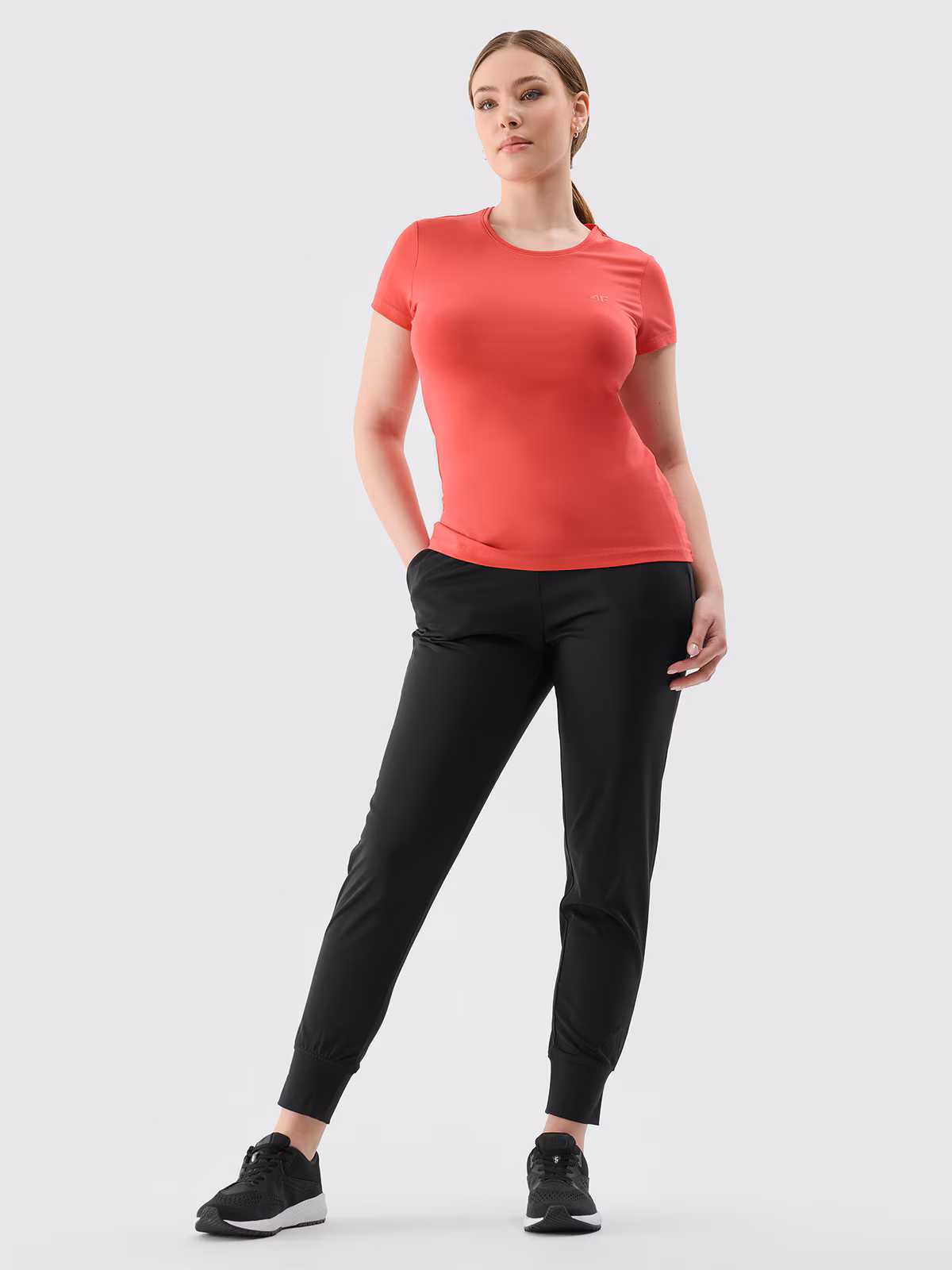 T-shirt slim gładki damski - czerwony