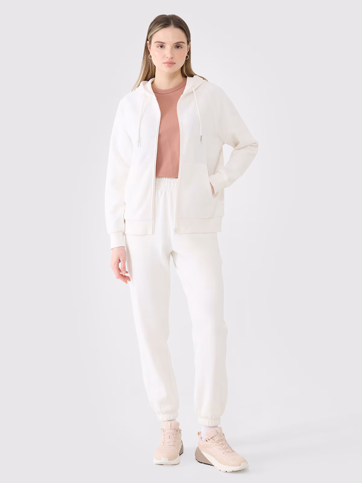 T-shirt regular gładki damski - brązowy