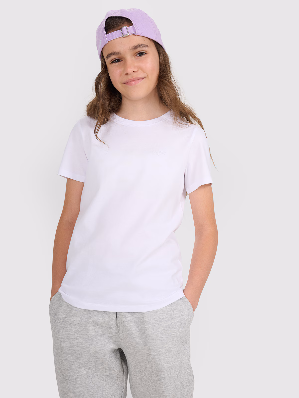 T-shirt regular gładki dziewczęcy - biały