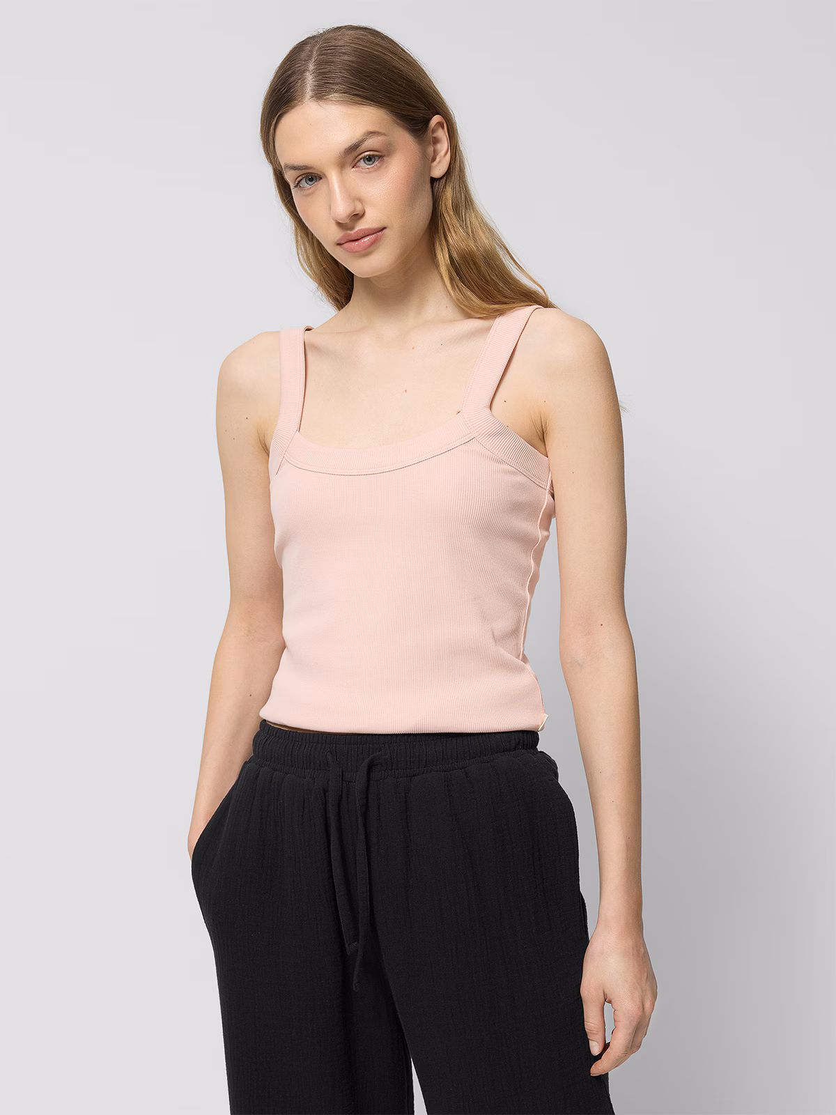 Top slim z prążkowanej dzianiny damski - pomarańczowy