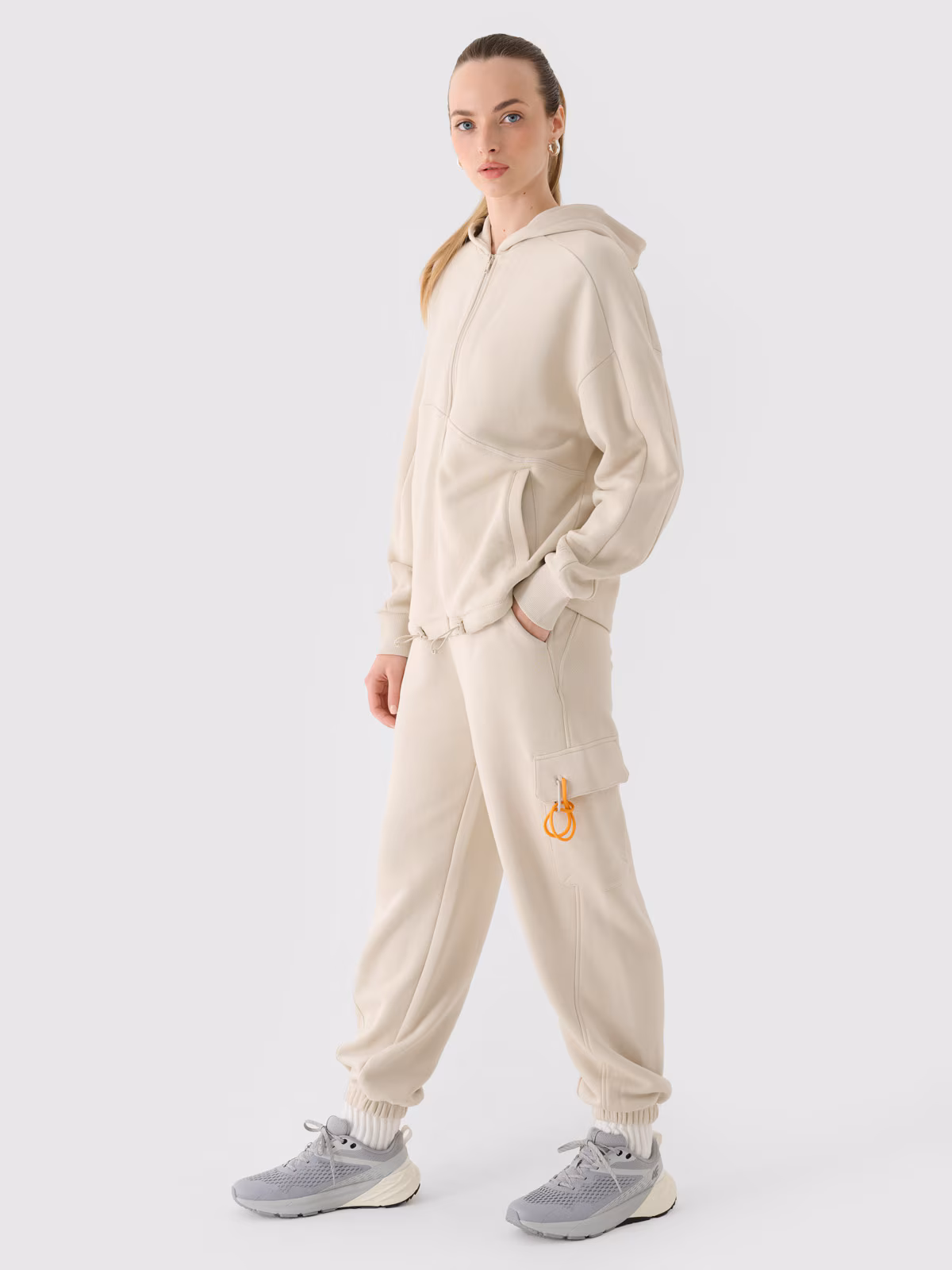 Bluza dresowa rozpinana z kapturem damska - oliwkowa/khaki