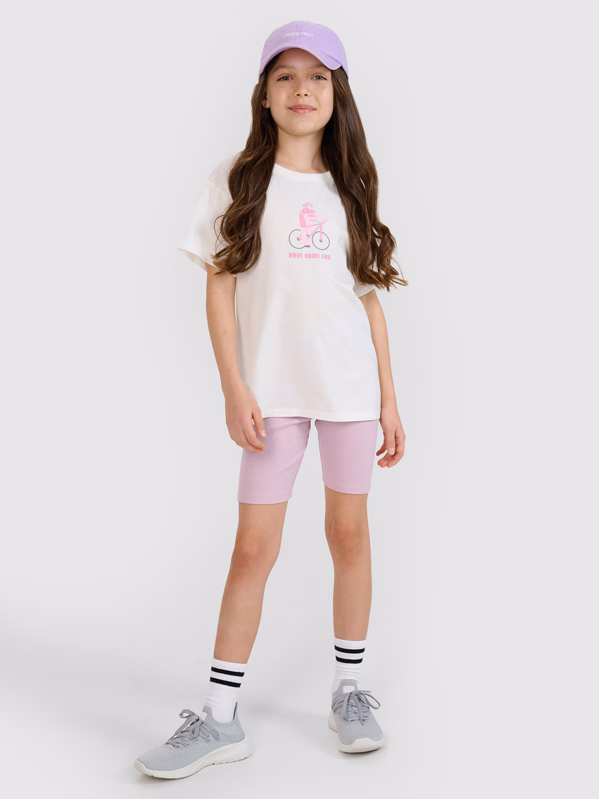 Legginsy kolarki z prążkowanej dzianiny dziewczęce - fioletowe