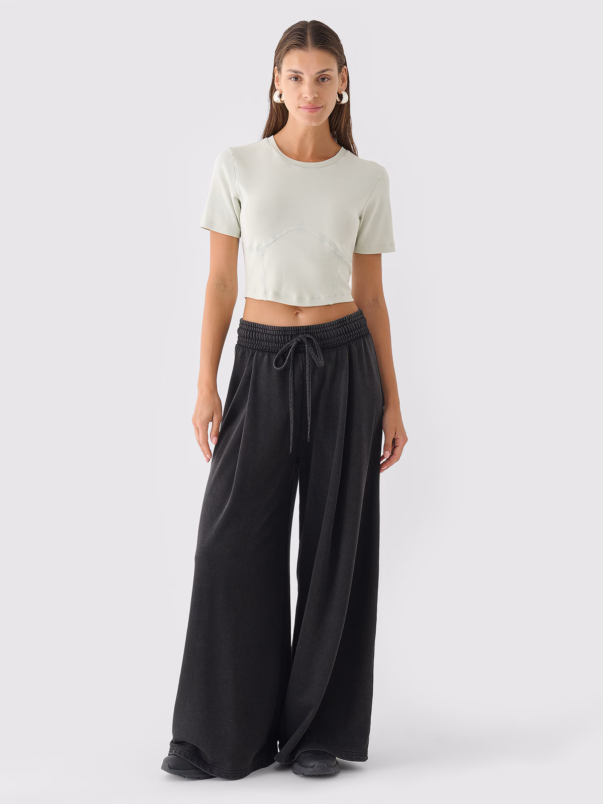 Crop top slim gładki damski - zielony