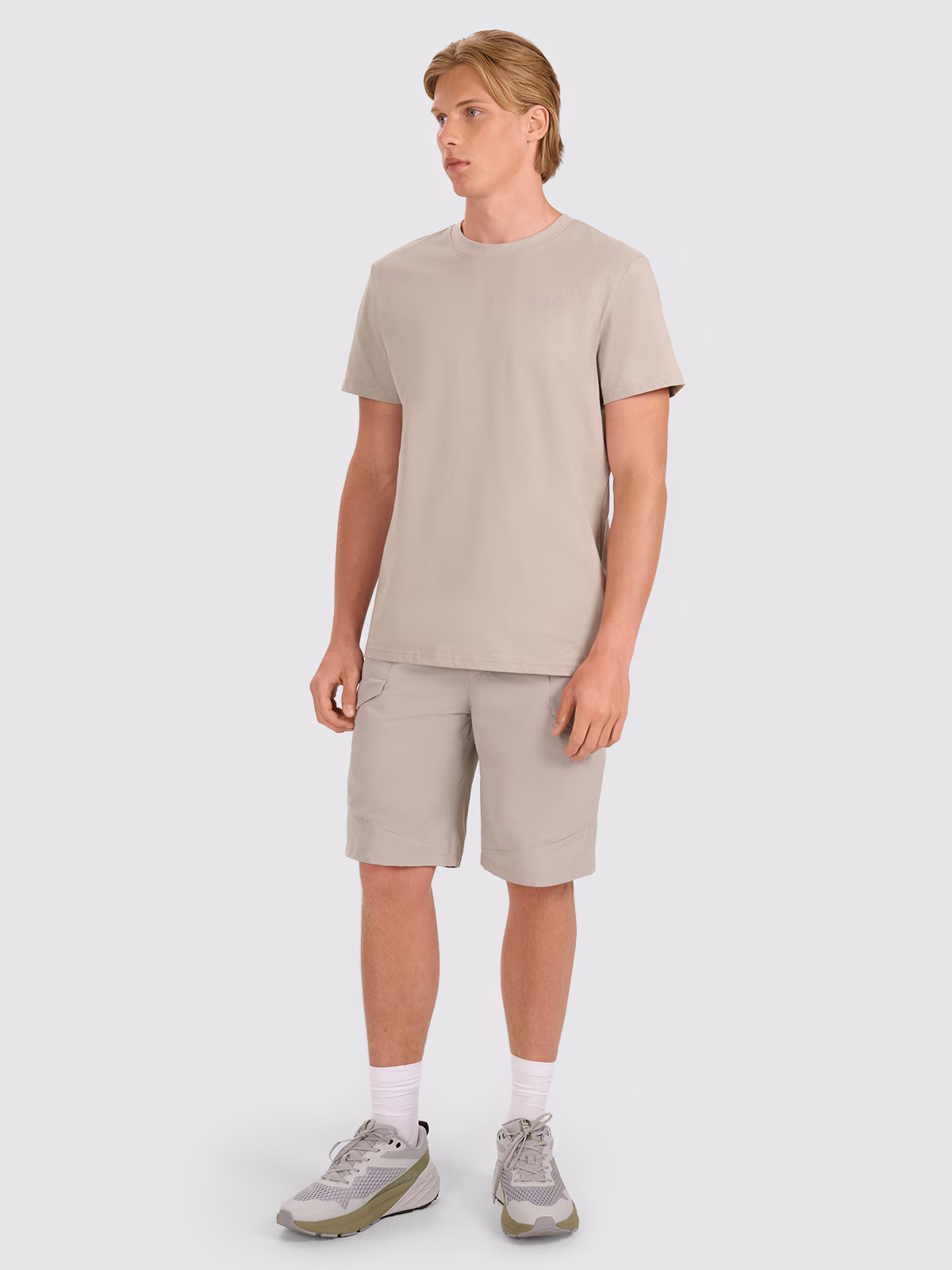 T-shirt regular gładki męski - beżowy