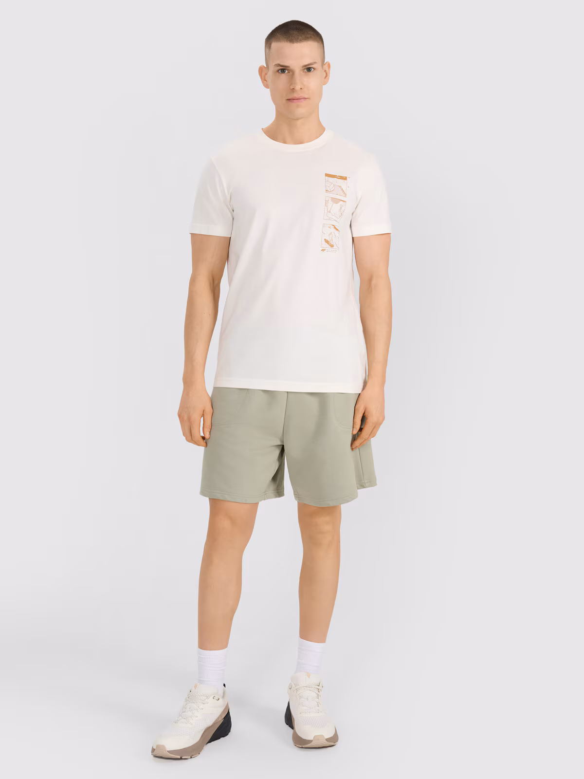 T-shirt regular z nadrukiem męski - biały