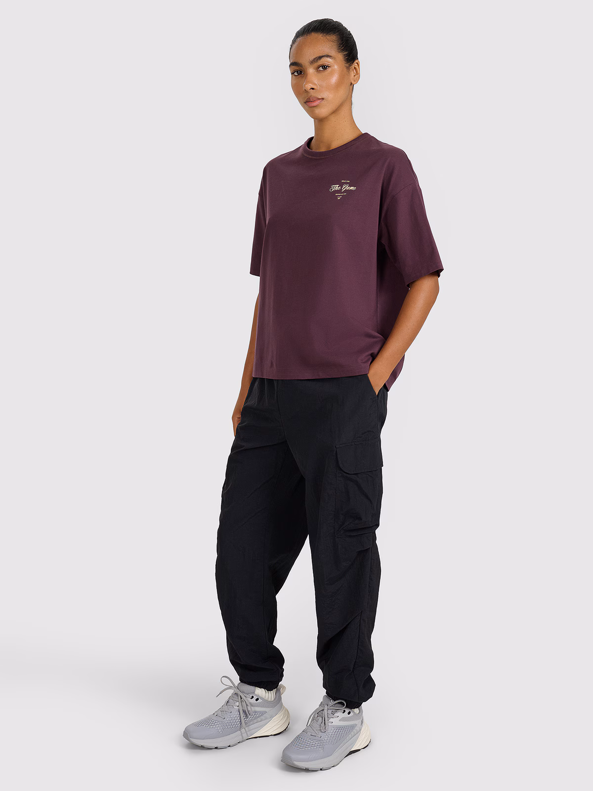 T-shirt oversize z nadrukiem damski - fioletowy