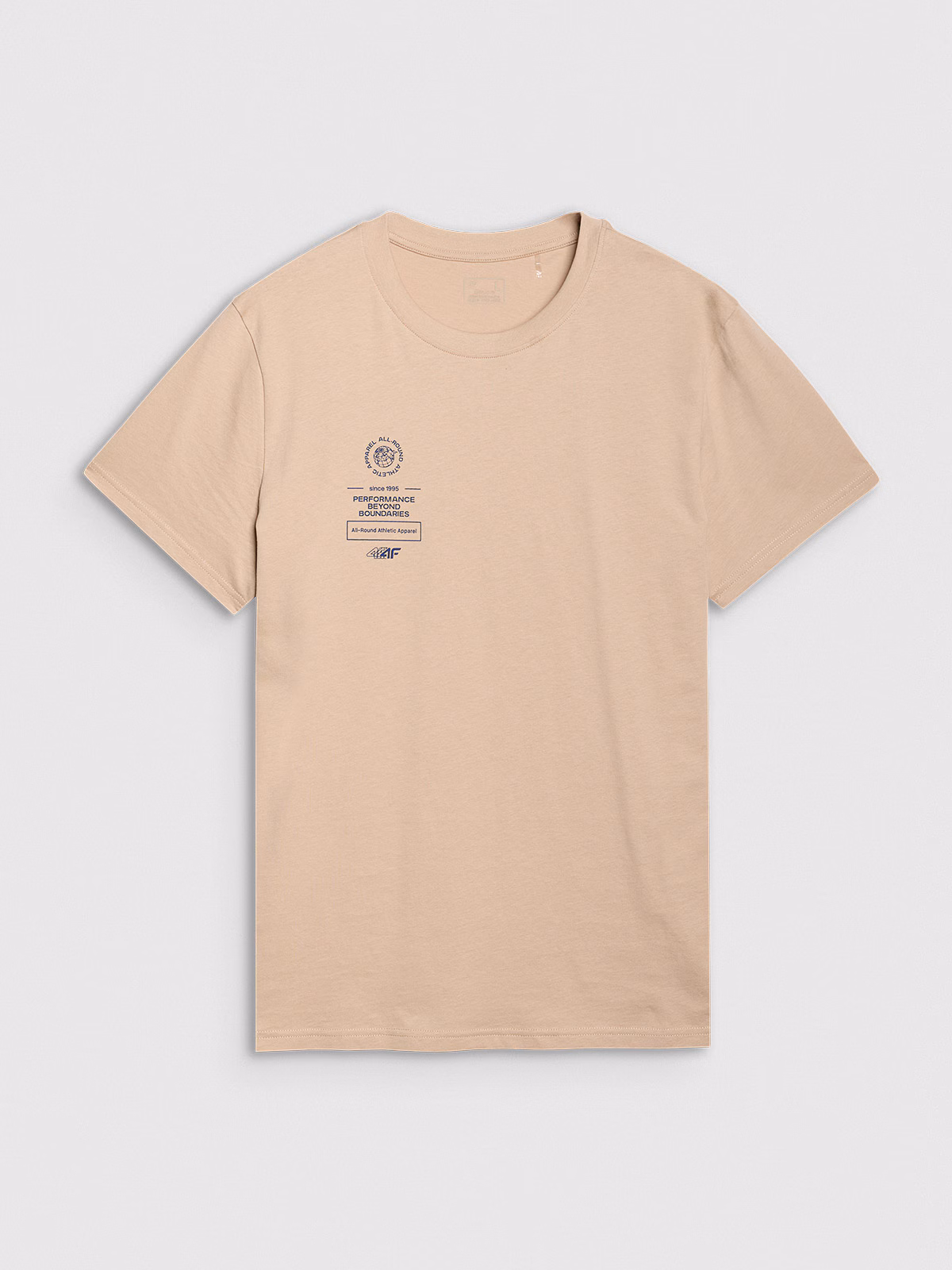 T-shirt regular z nadrukiem męski - beżowy