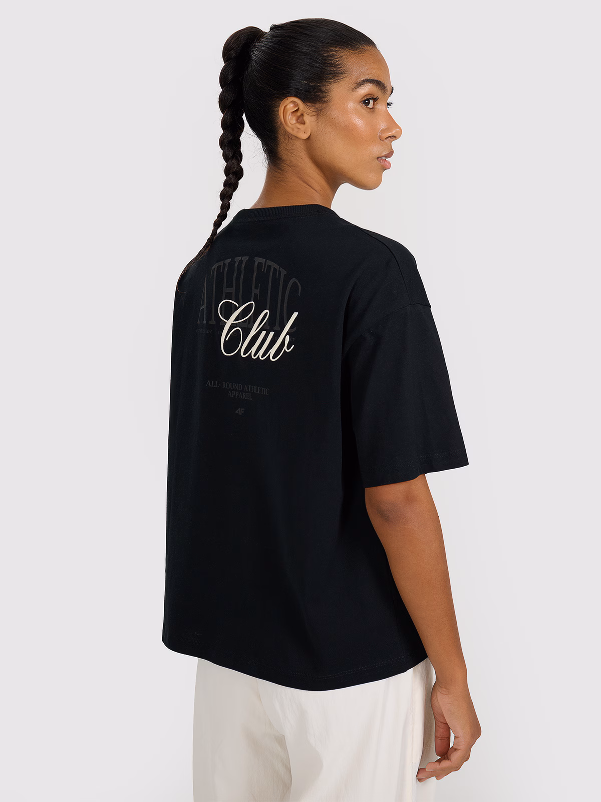 T-shirt oversize z nadrukiem damski - fioletowy