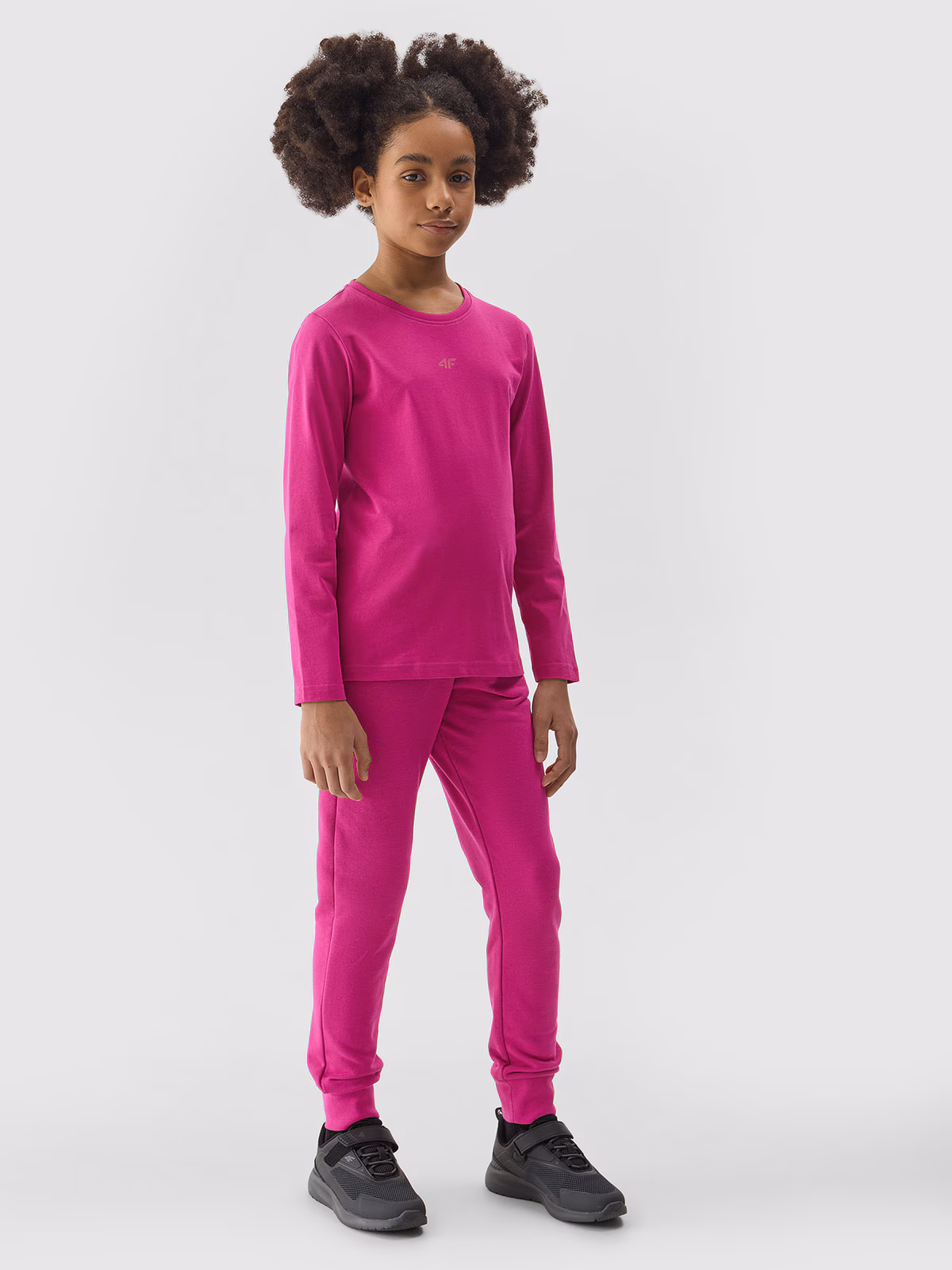 Longsleeve regular gładki dziewczęcy - różowy