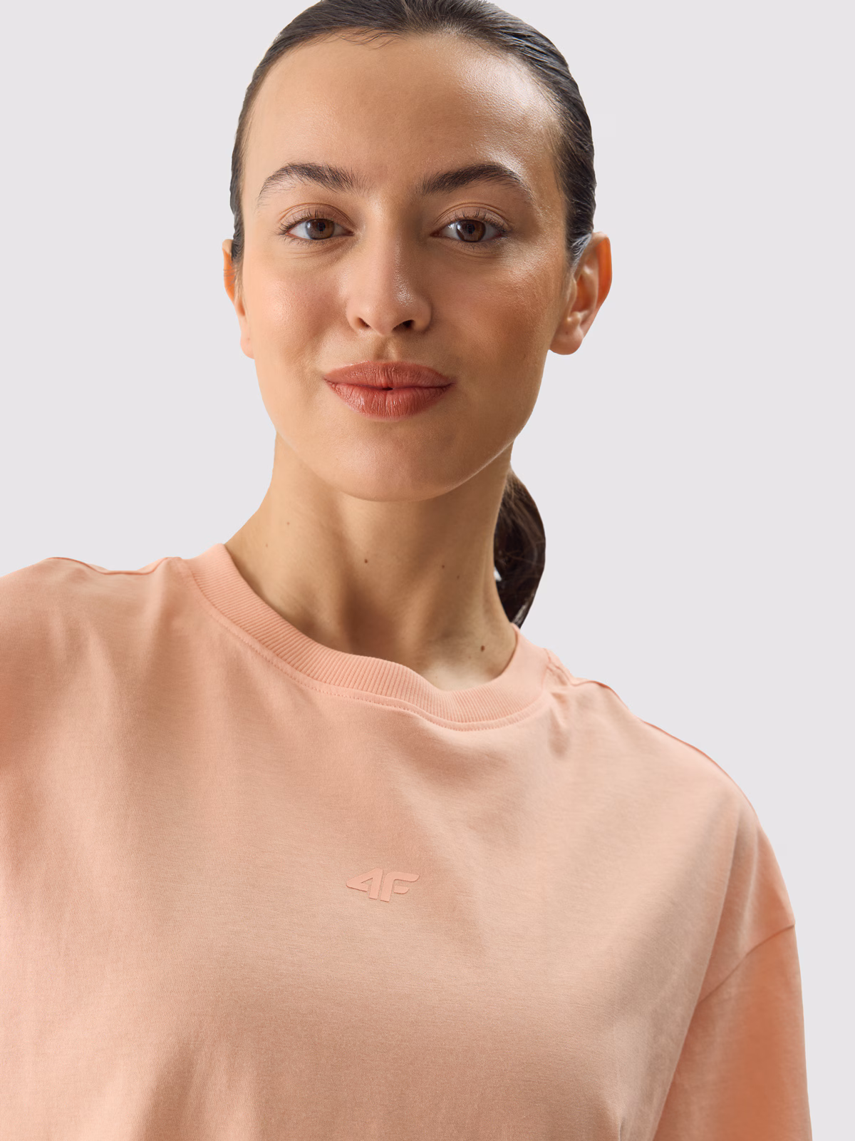 T-shirt oversize gładki damski - brązowy