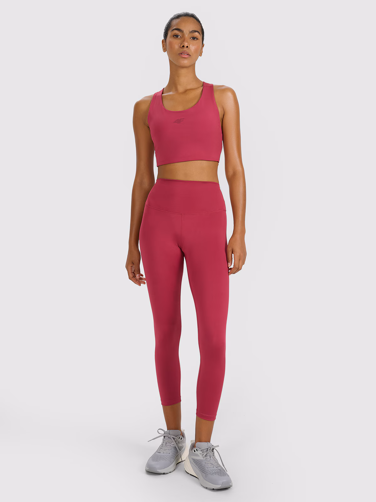 Legginsy treningowe 7/8 z wysokim stanem damskie - czerwone