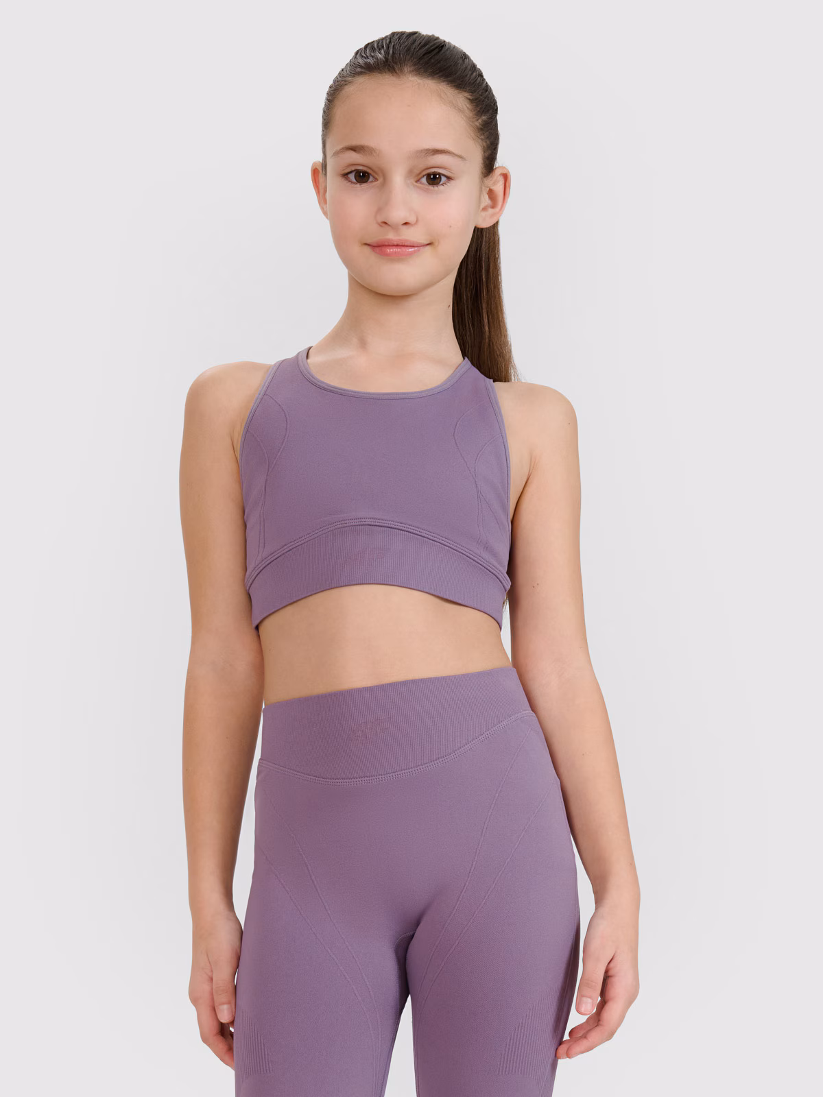 Crop top sportowy szybkoschnący dziewczęcy 4F JUNIOR x Anna Lewandowska - fioletowy