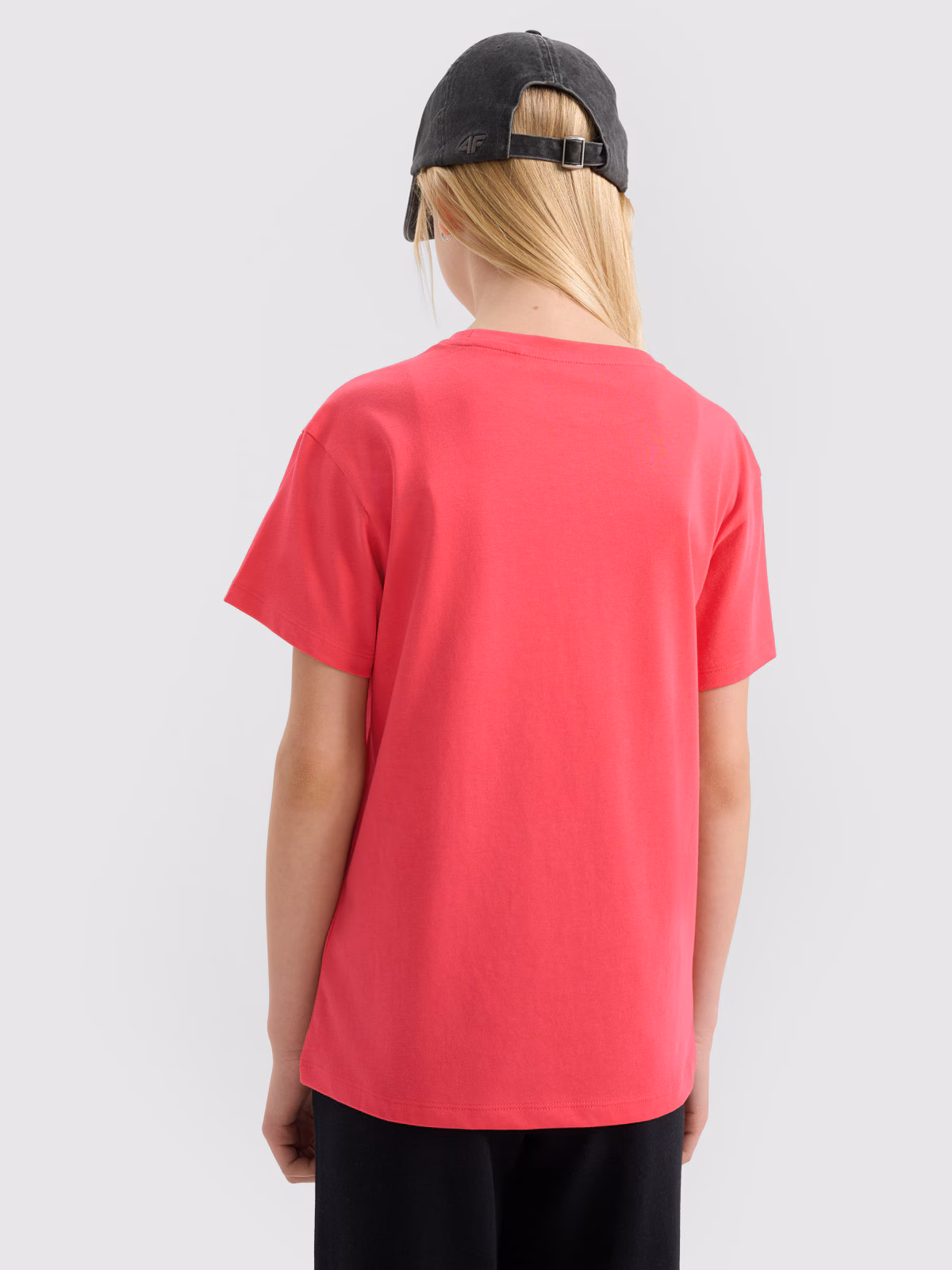 T-shirt oversize gładki dziewczęcy - różowy