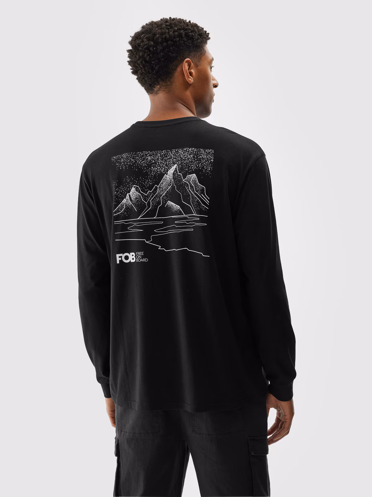Longsleeve oversize z nadrukiem męski - czarny