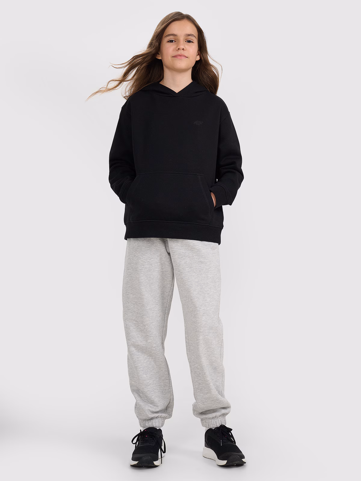 Bluza dresowa nierozpinana z kapturem dziewczęca - szara