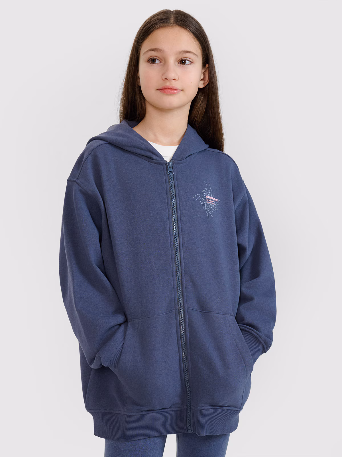 Bluza dresowa rozpinana z kapturem dziewczęca - szara