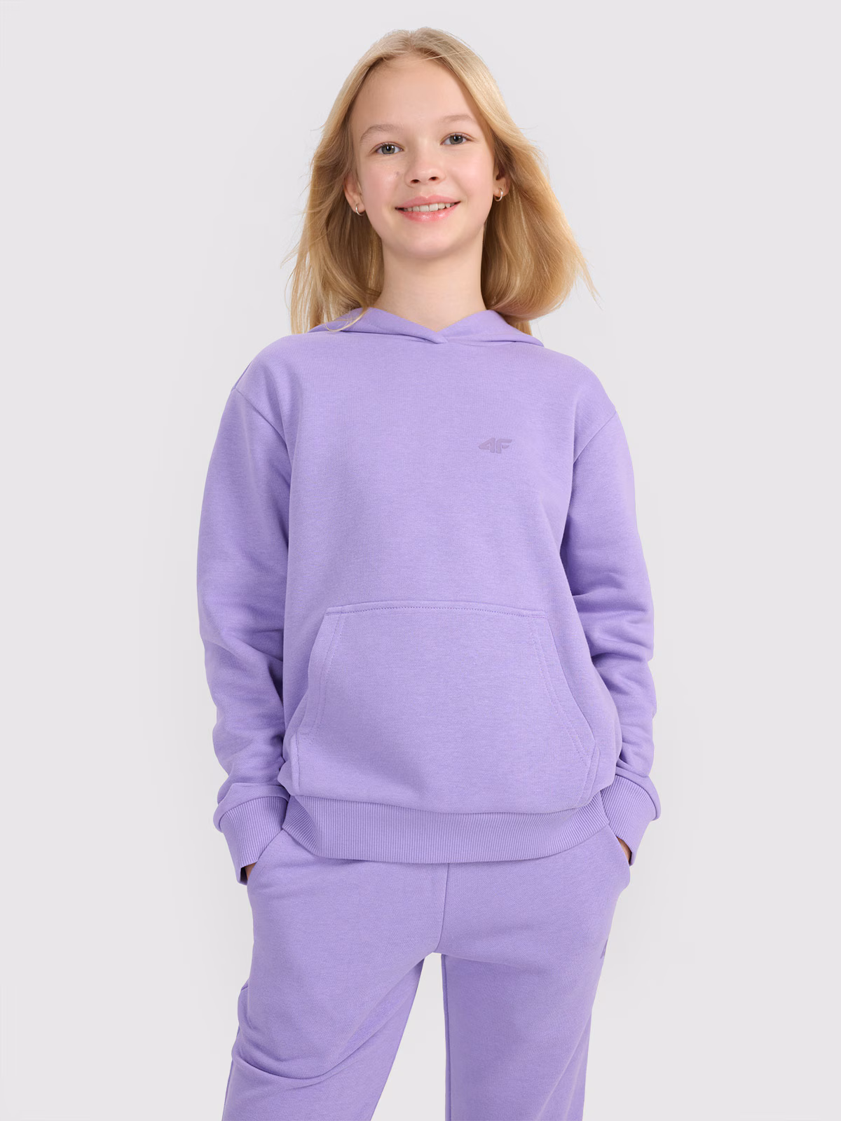 Bluza dresowa nierozpinana z kapturem dziewczęca - różowa