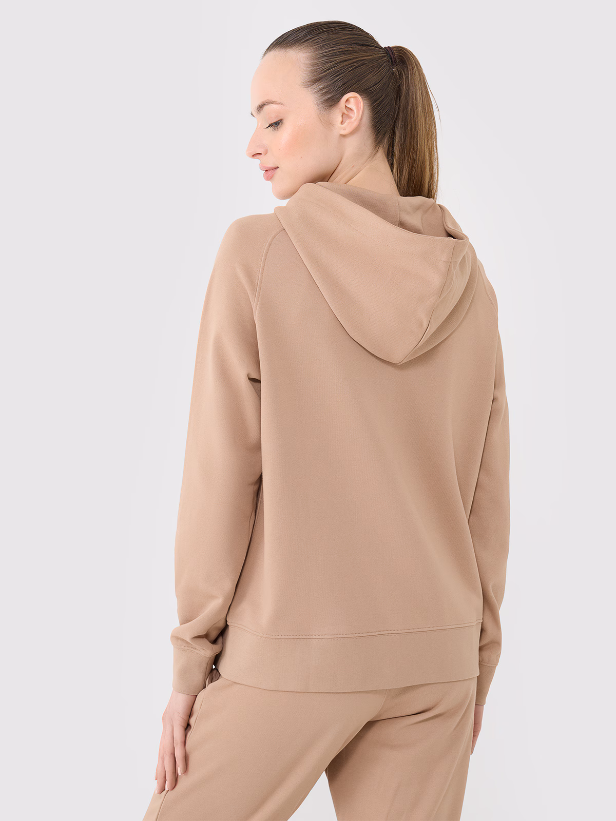 Bluza dresowa rozpinana z kapturem damska - beżowa