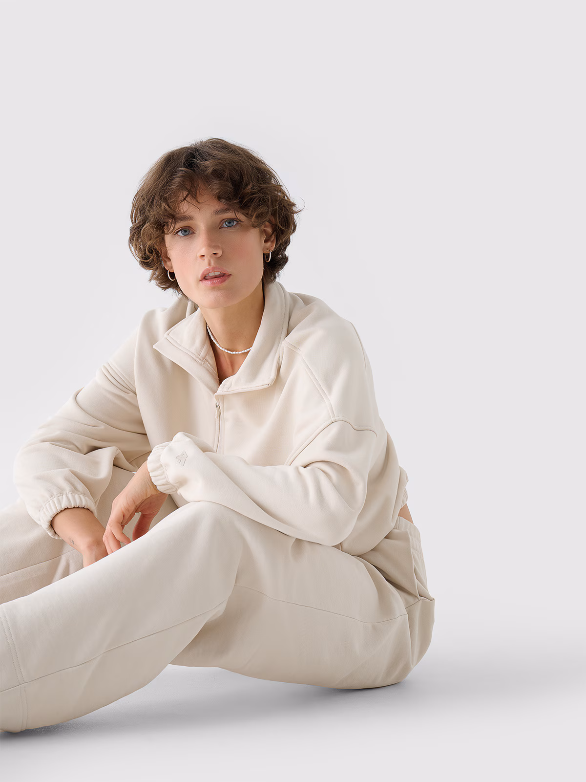 Bluza dresowa bez kaptura damska - beżowa