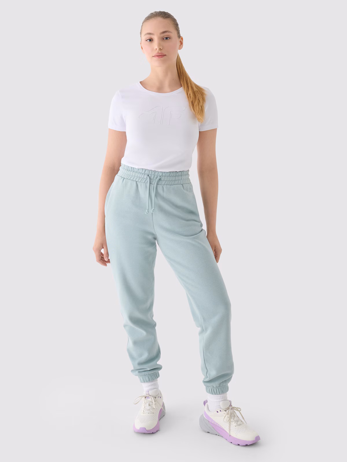 T-shirt slim z nadrukiem damski - niebieski