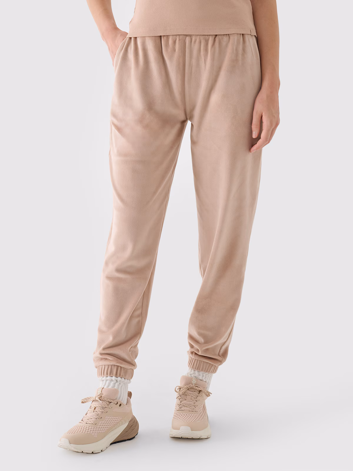 Spodnie dresowe z weluru damskie - granatowe