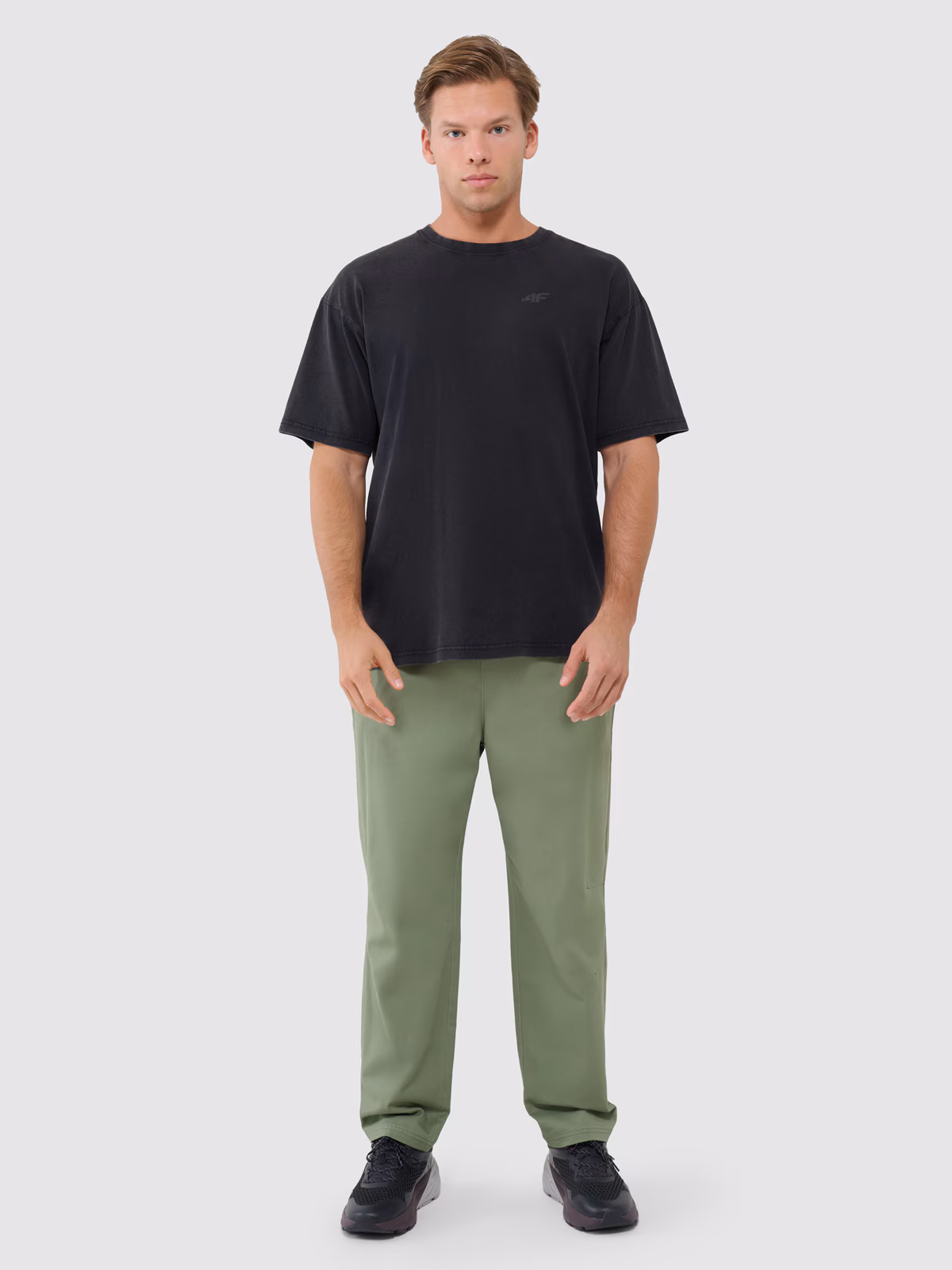 T-shirt oversize gładki męski - oliwkowy/khaki