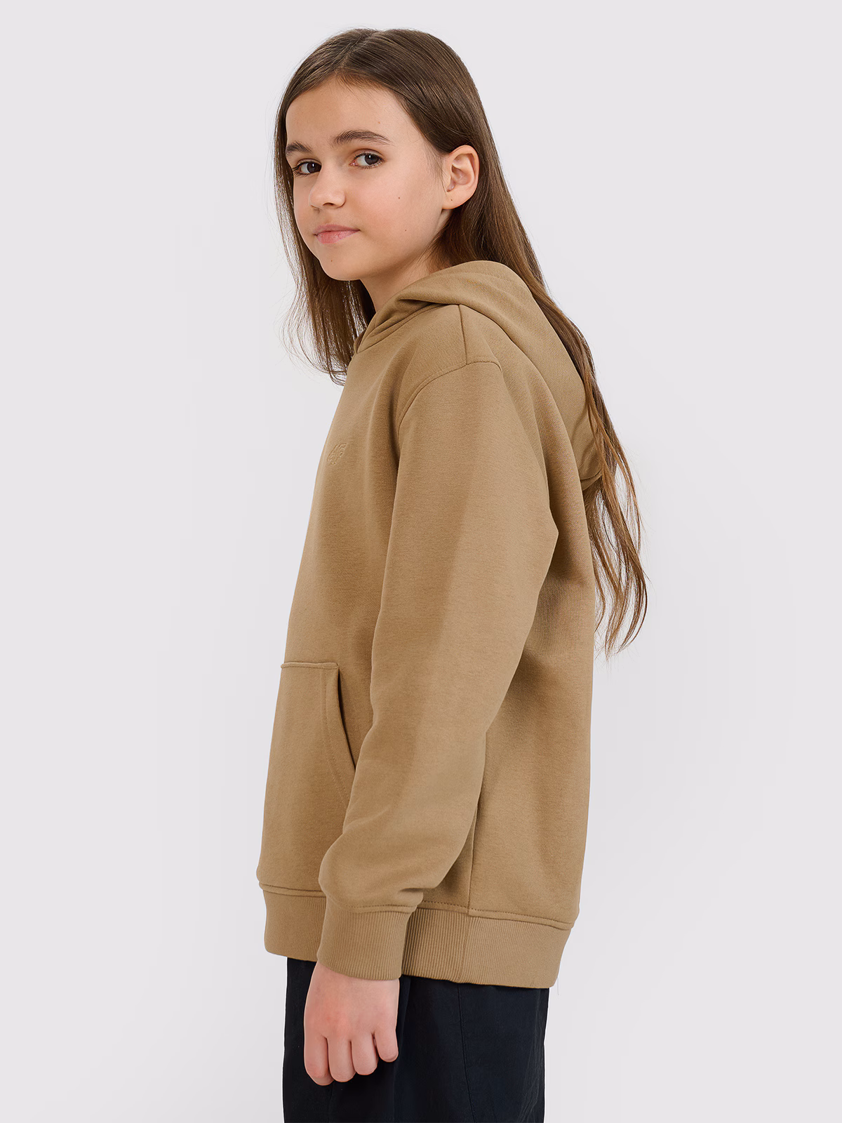 Bluza dresowa nierozpinana z kapturem dziewczęca - beżowa