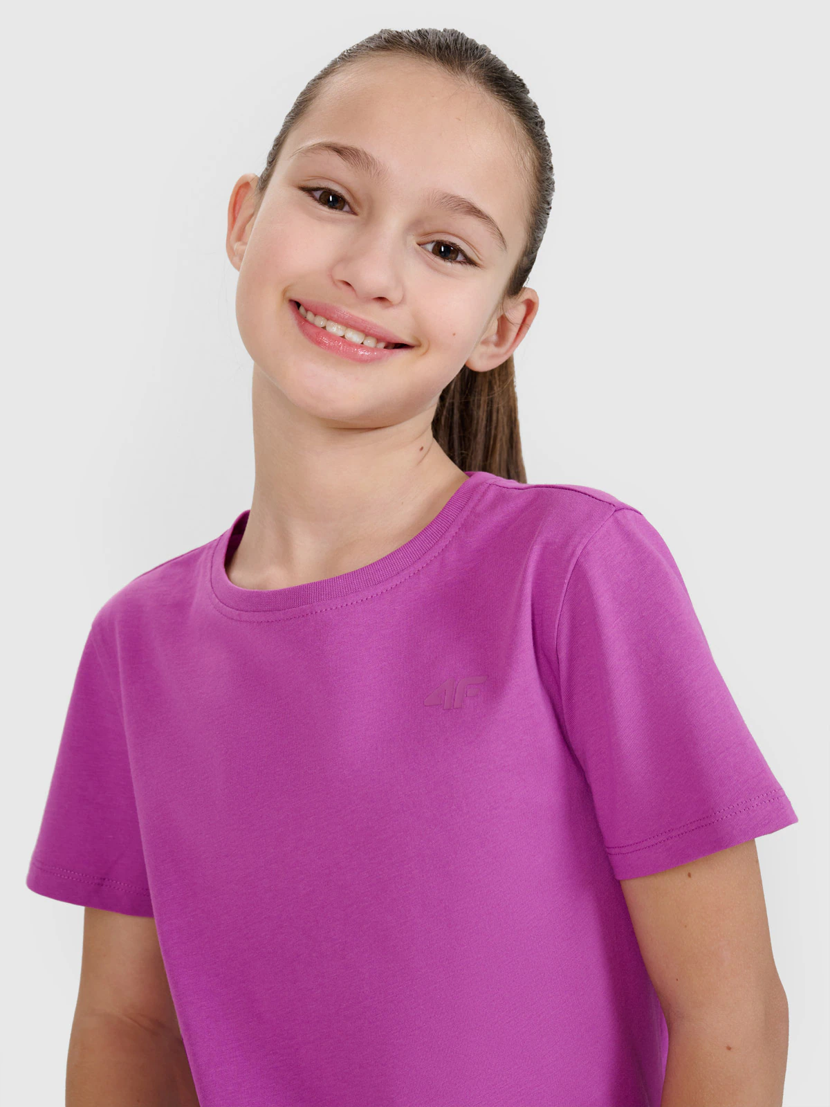 T-shirt regular gładki dziewczęcy - szary