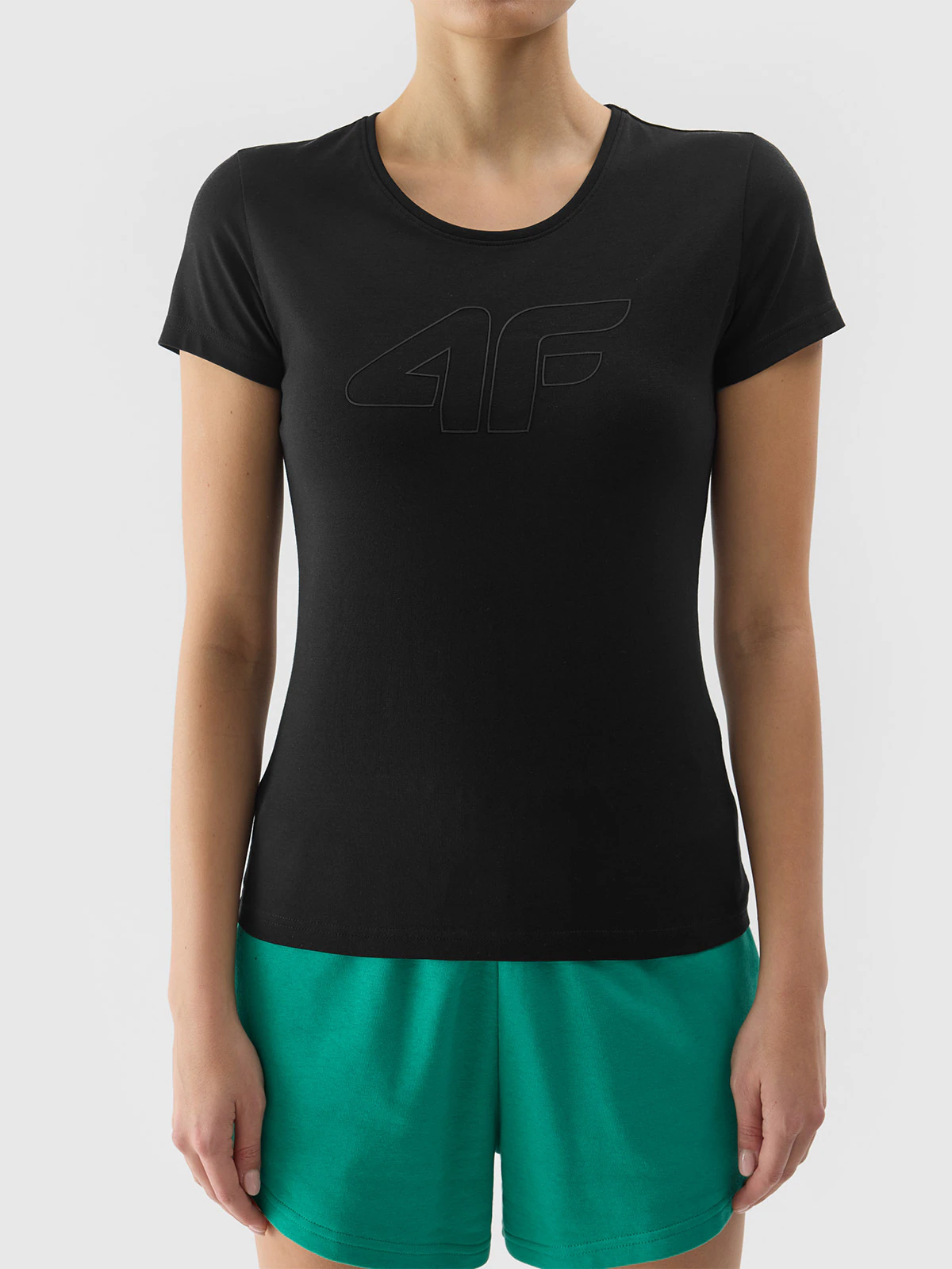 T-shirt slim z nadrukiem damski - niebieski